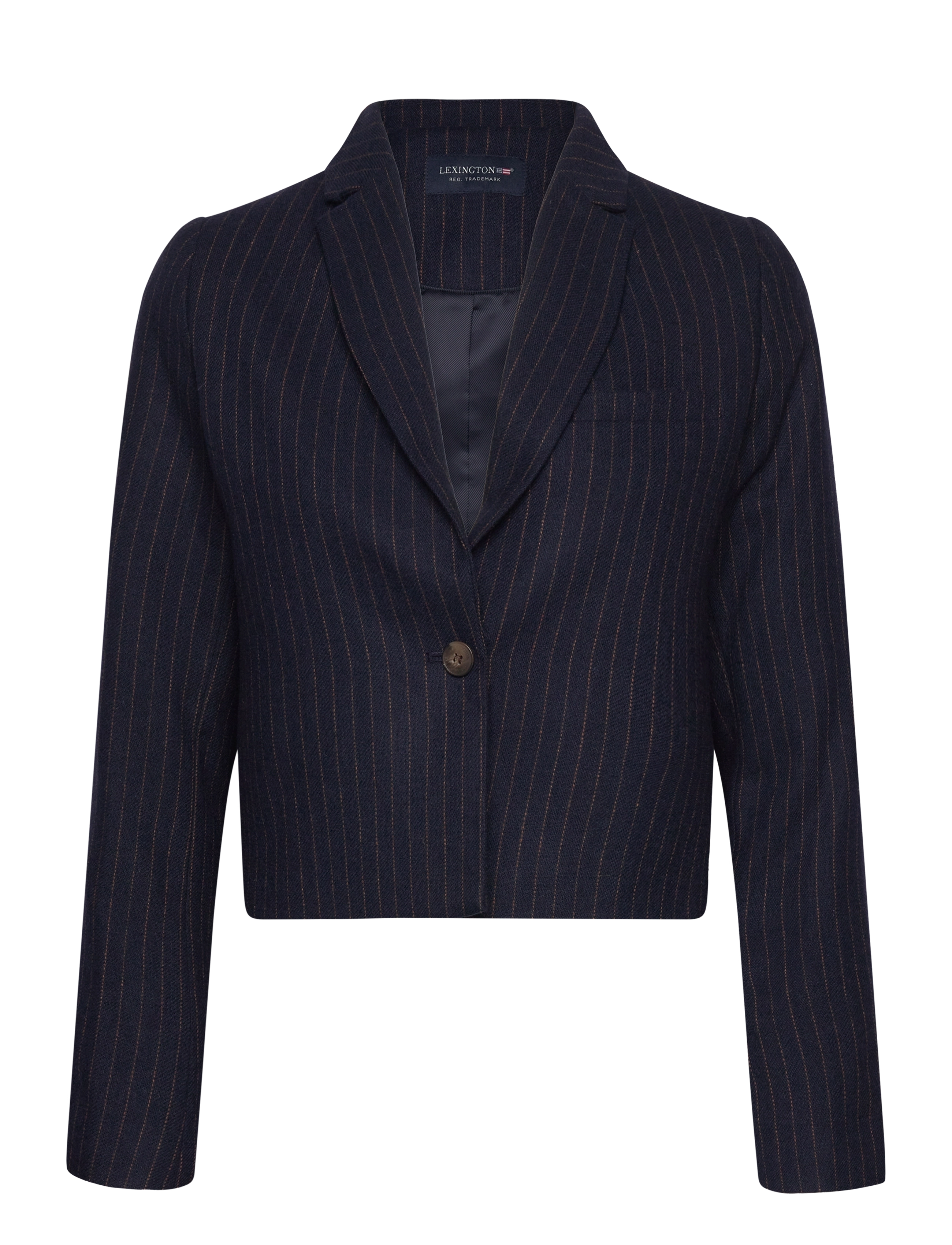 Lexington Clothing Paula Pinstripe Wool Blend Cropped Blazer - Blazere - DARK BLUE/BROWN STRIPE / navy