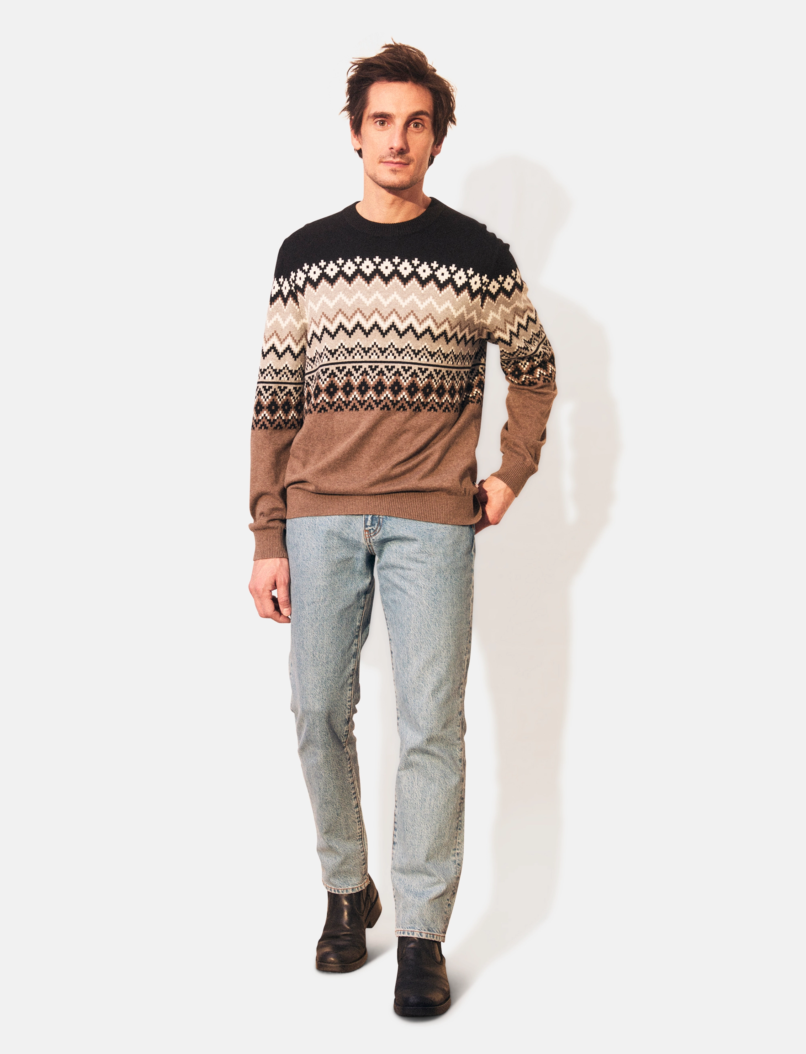 Lexington Clothing Bret Fair Isle Sweater, M, Knitwear, Braun - Round Necks, Männerswear