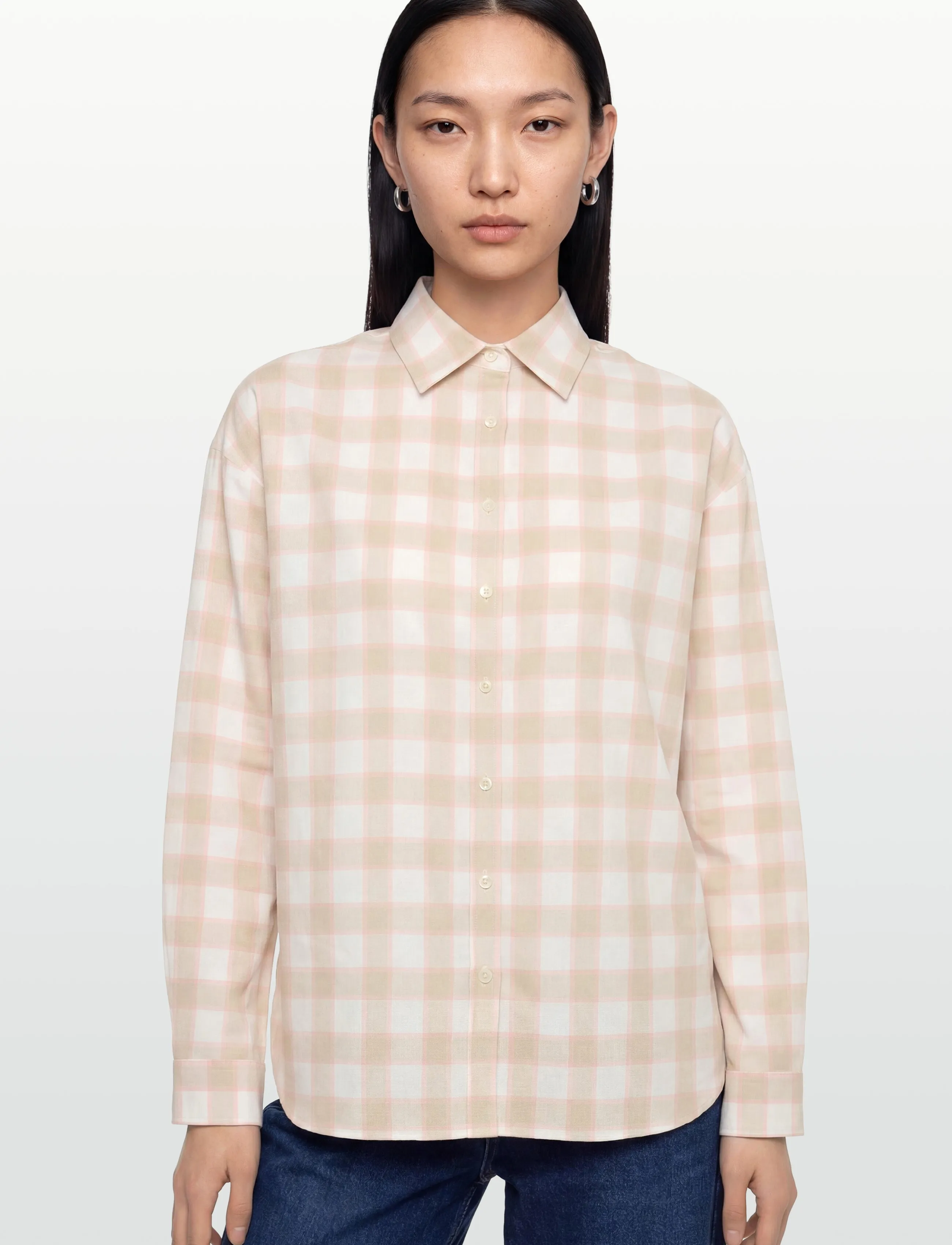 Lexington Clothing - Oversized Organic Cotton Check Flannel Shirt - langærmede skjorter - off white/pink/beige check - 3
