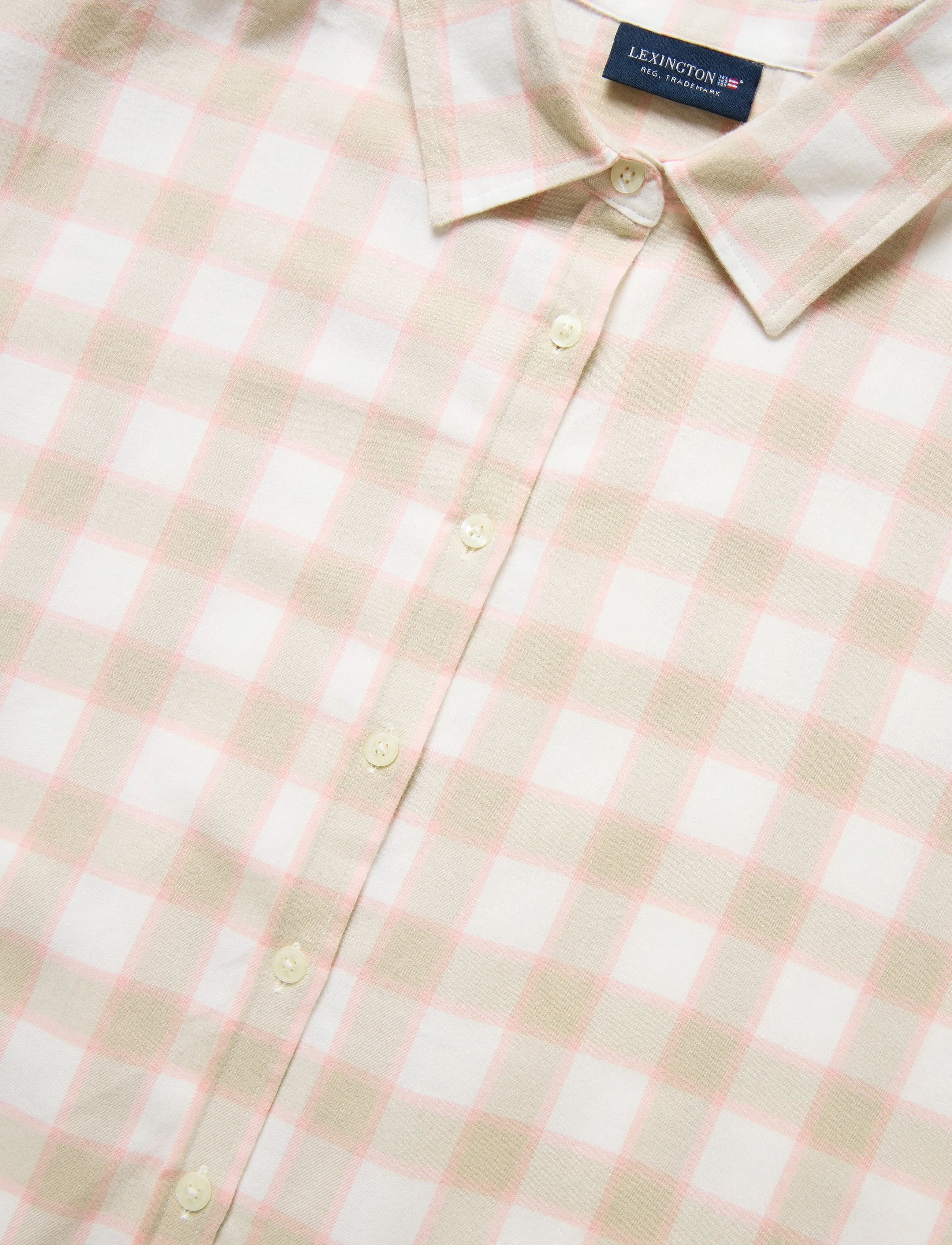 Lexington Clothing - Oversized Organic Cotton Check Flannel Shirt - langærmede skjorter - off white/pink/beige check - 5