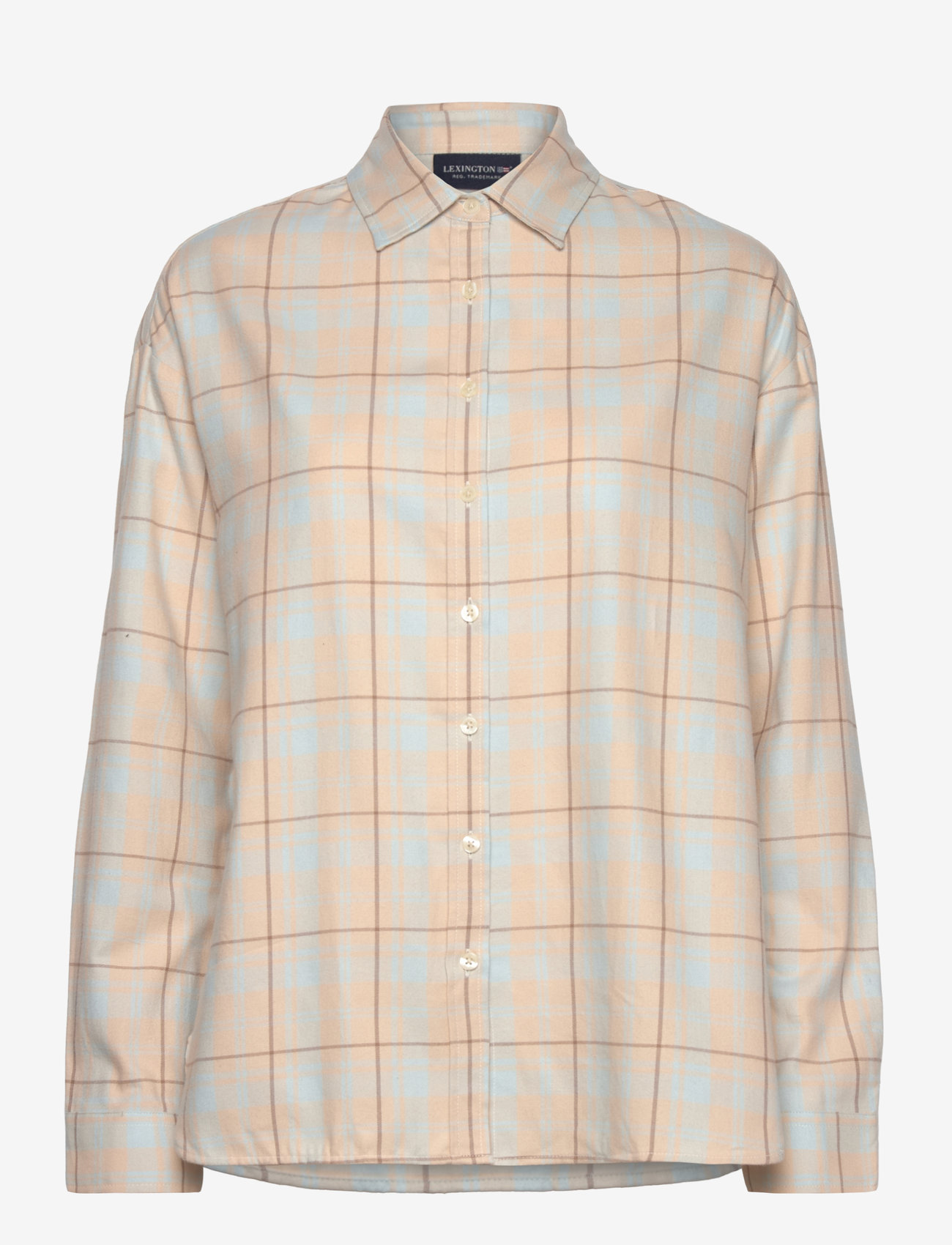 Lexington Clothing - Oversized Organic Cotton Check Flannel Shirt - langärmlige hemden - off white/lt blue check - 1