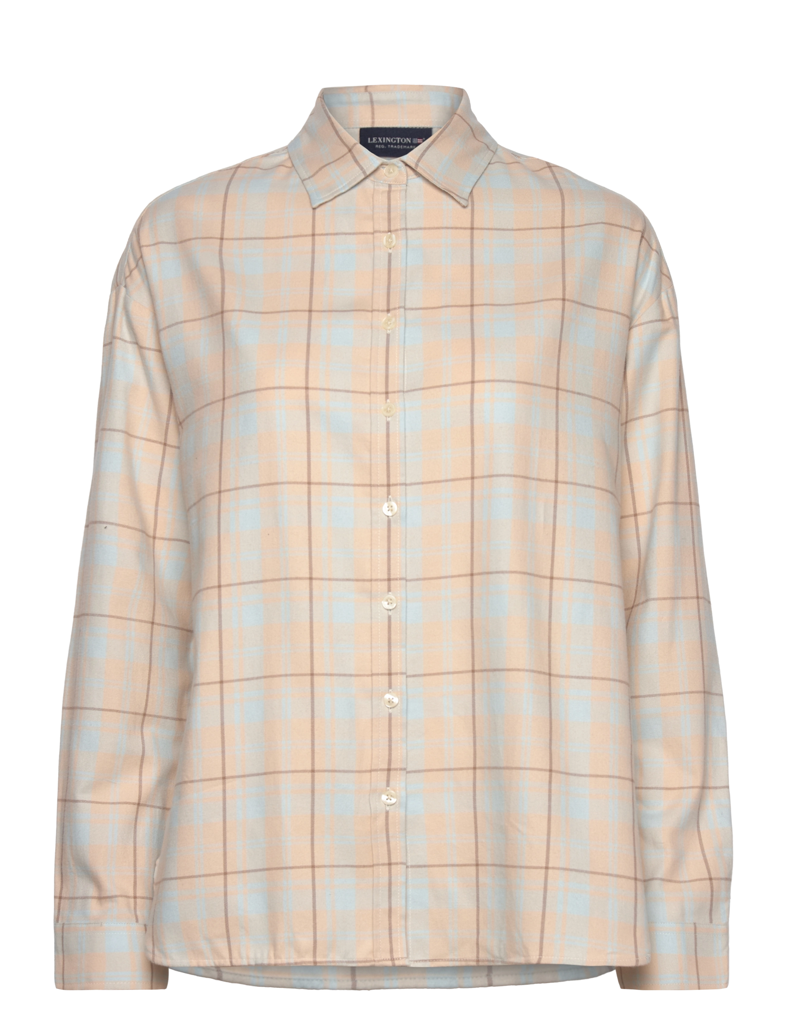 Lexington Clothing Oversized Organic Cotton Check Flannel Shirt - Tøj - OFF WHITE/LT BLUE CHECK / multi