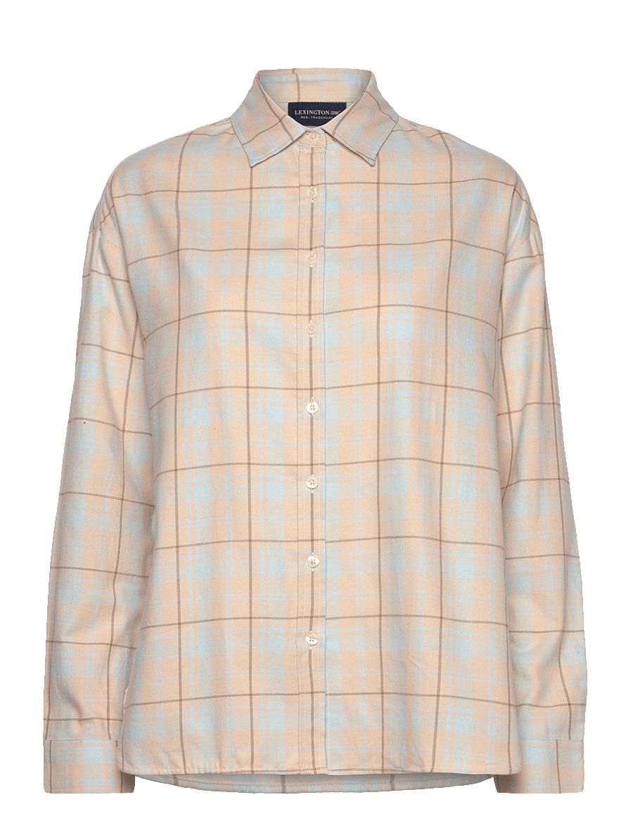 Lexington Clothing - Oversized Organic Cotton Check Flannel Shirt - langärmlige hemden - off white/lt blue check - 1