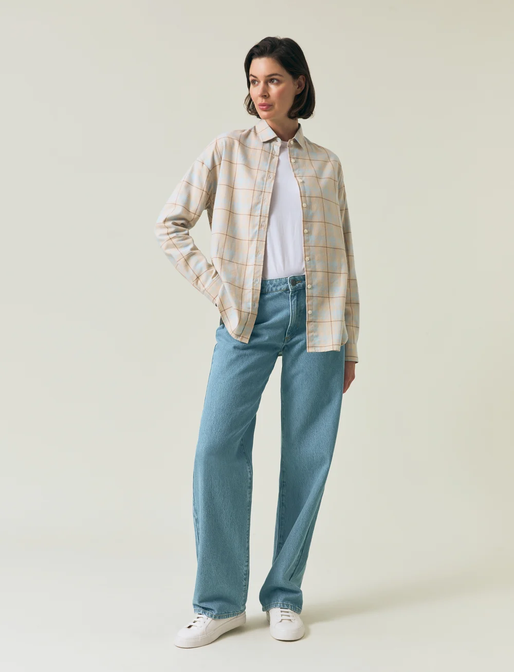 Lexington Clothing - Oversized Organic Cotton Check Flannel Shirt - long-sleeved shirts - off white/lt blue check - 0