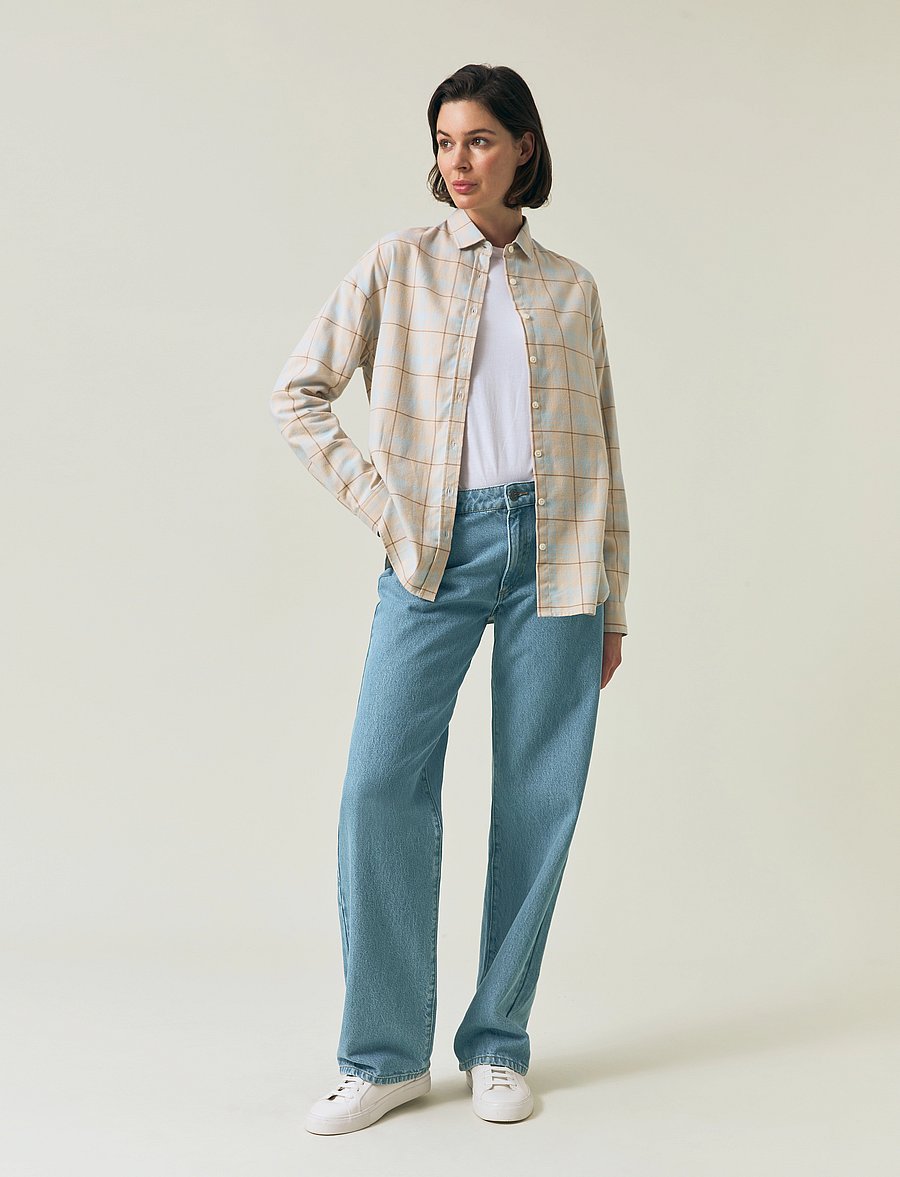 Lexington Clothing - Oversized Organic Cotton Check Flannel Shirt - langärmlige hemden - off white/lt blue check - 0