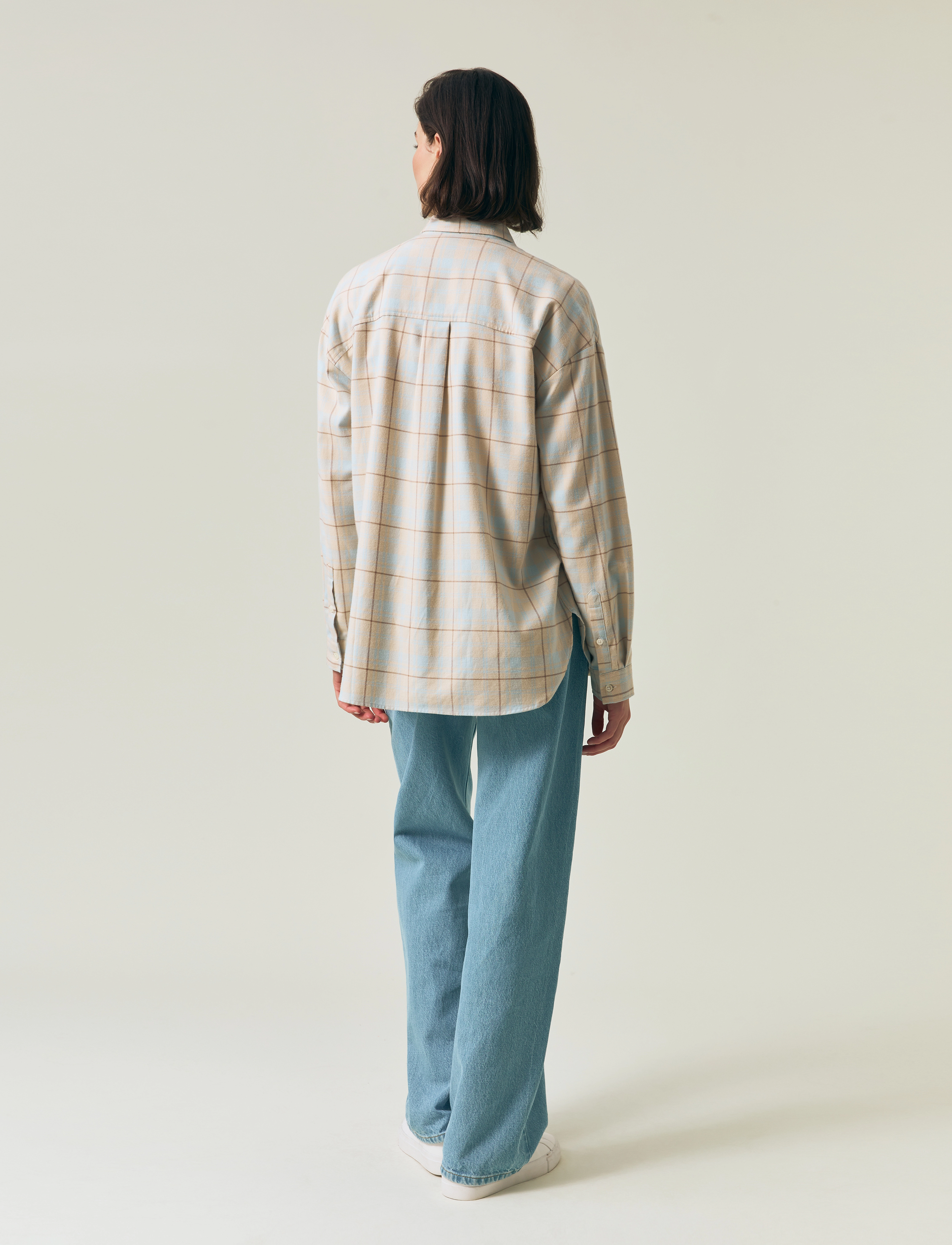 Lexington Clothing - Oversized Organic Cotton Check Flannel Shirt - langärmlige hemden - off white/lt blue check - 3