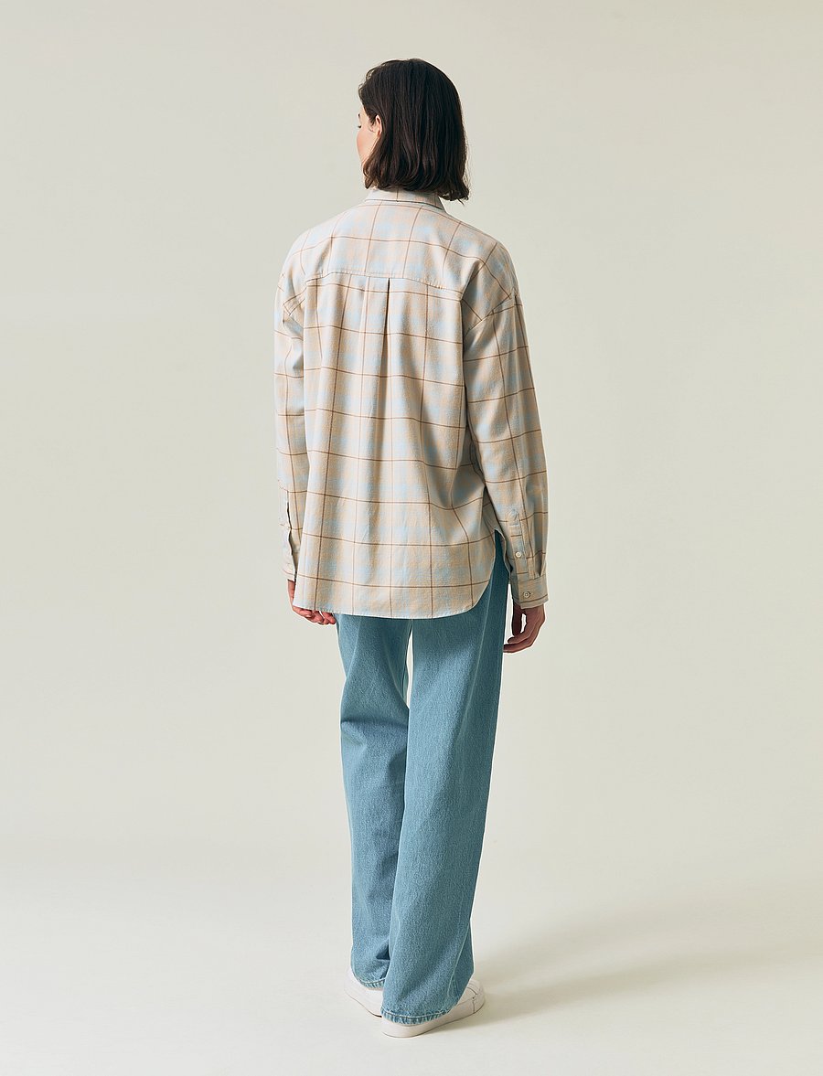 Lexington Clothing - Oversized Organic Cotton Check Flannel Shirt - langärmlige hemden - off white/lt blue check - 3