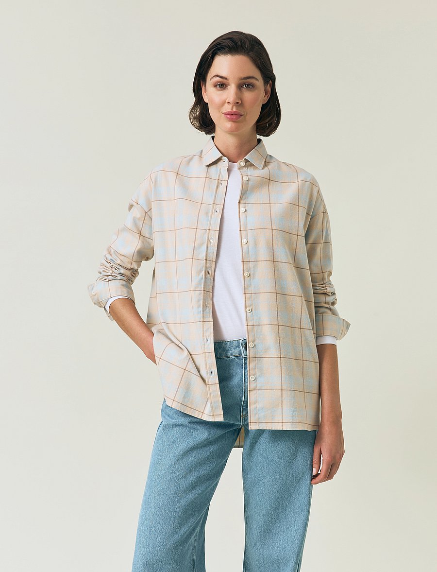 Lexington Clothing - Oversized Organic Cotton Check Flannel Shirt - langärmlige hemden - off white/lt blue check - 5