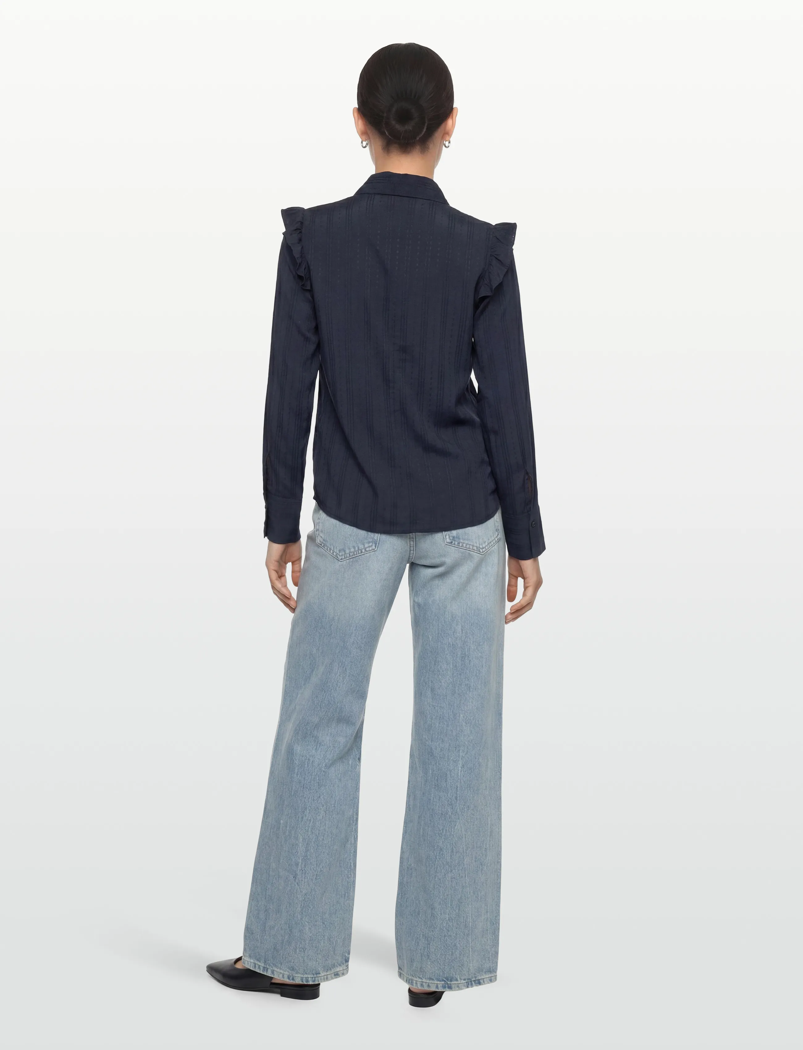 Lexington Clothing - Jacquard Weave Ruffle Blouse - langærmede bluser - dark blue - 4