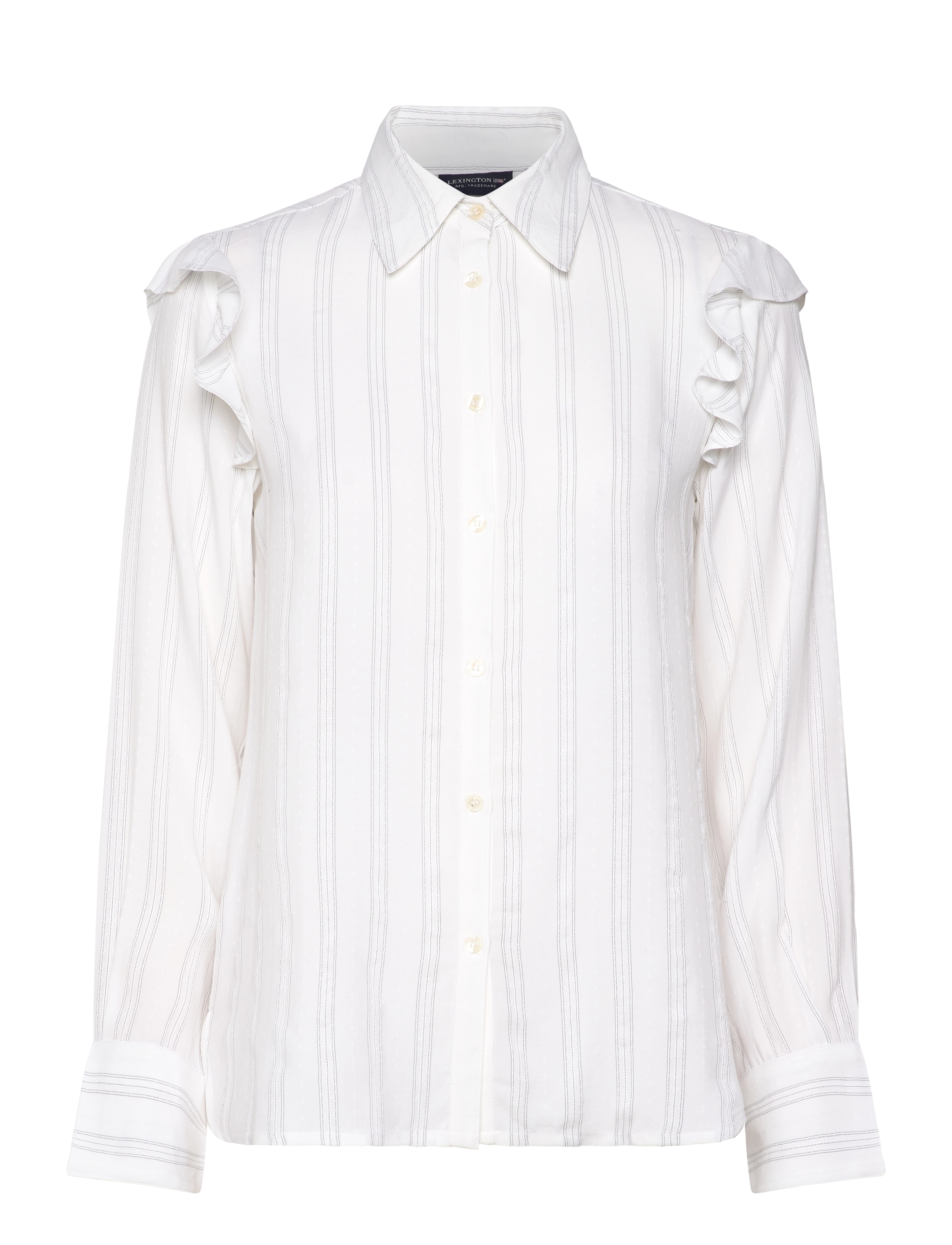 LEXINGTON CLOTHING Jacquard Weave Ruffle Bluse Weiß - M - Damen