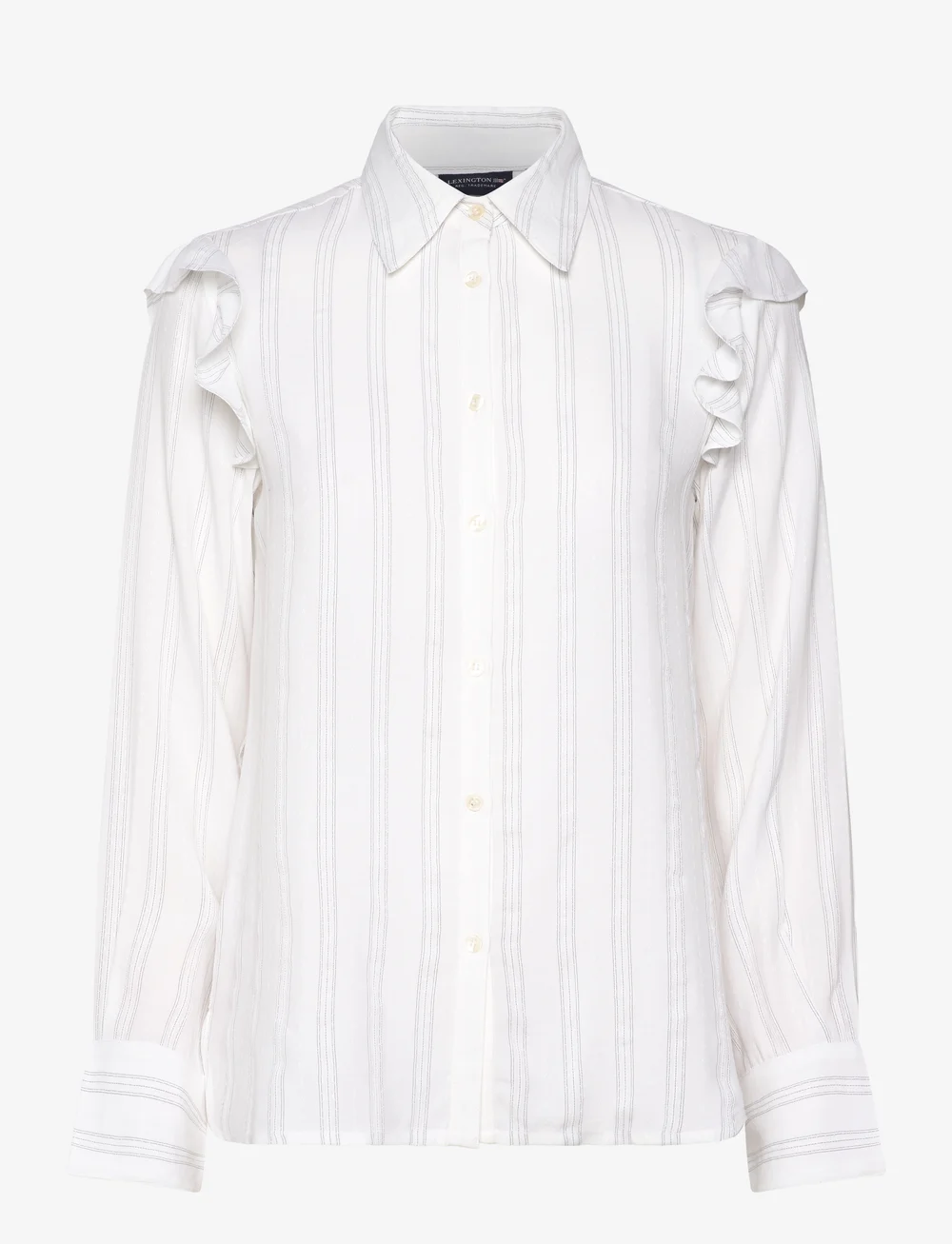 Lexington Clothing - Jacquard Weave Ruffle Blouse - blūzes ar garām piedurknēm - white - 1