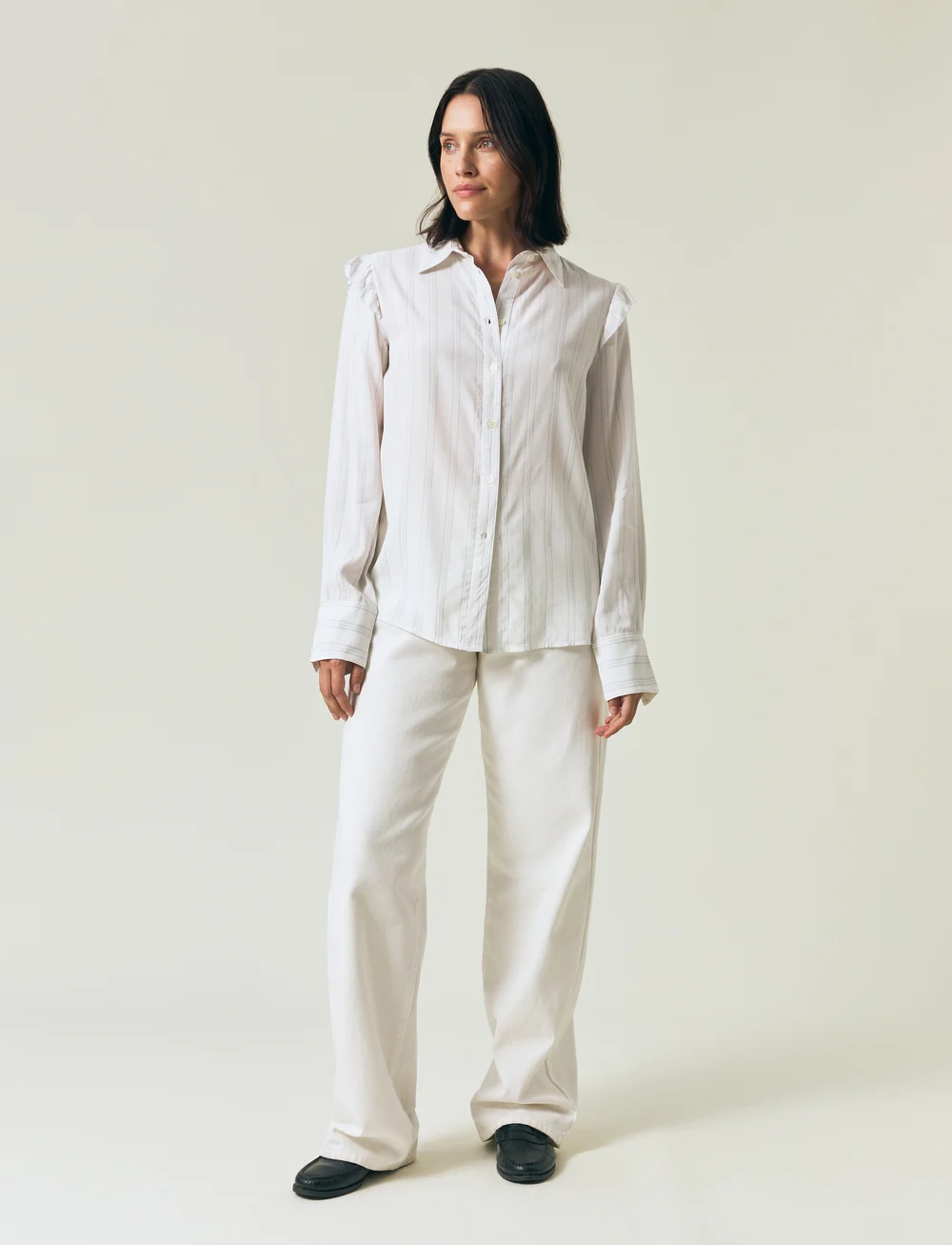 Lexington Clothing - Jacquard Weave Ruffle Blouse - blūzes ar garām piedurknēm - white - 0