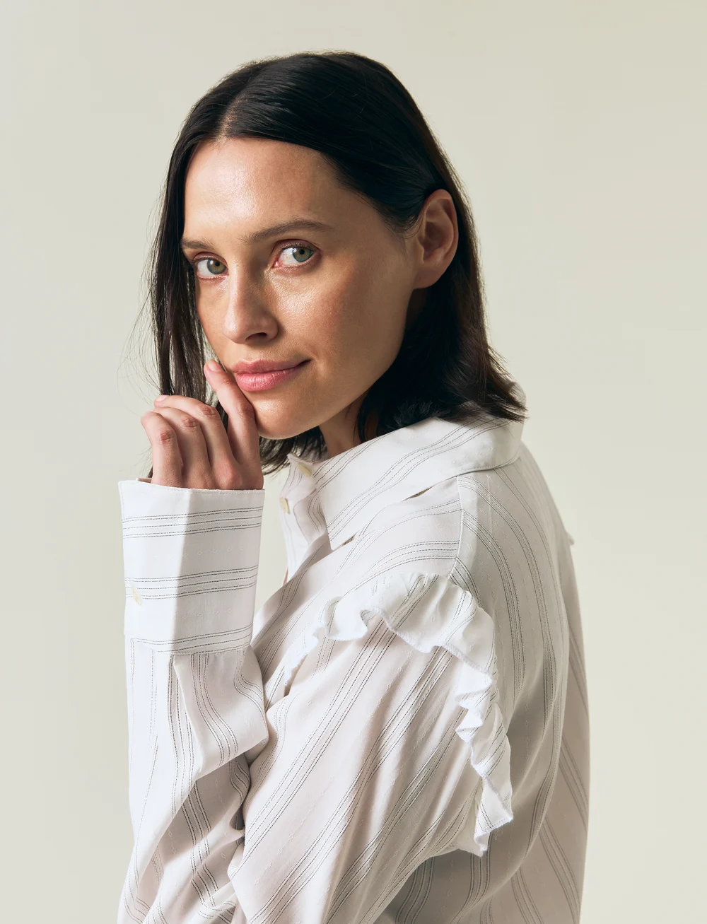 Lexington Clothing - Jacquard Weave Ruffle Blouse - blūzes ar garām piedurknēm - white - 4