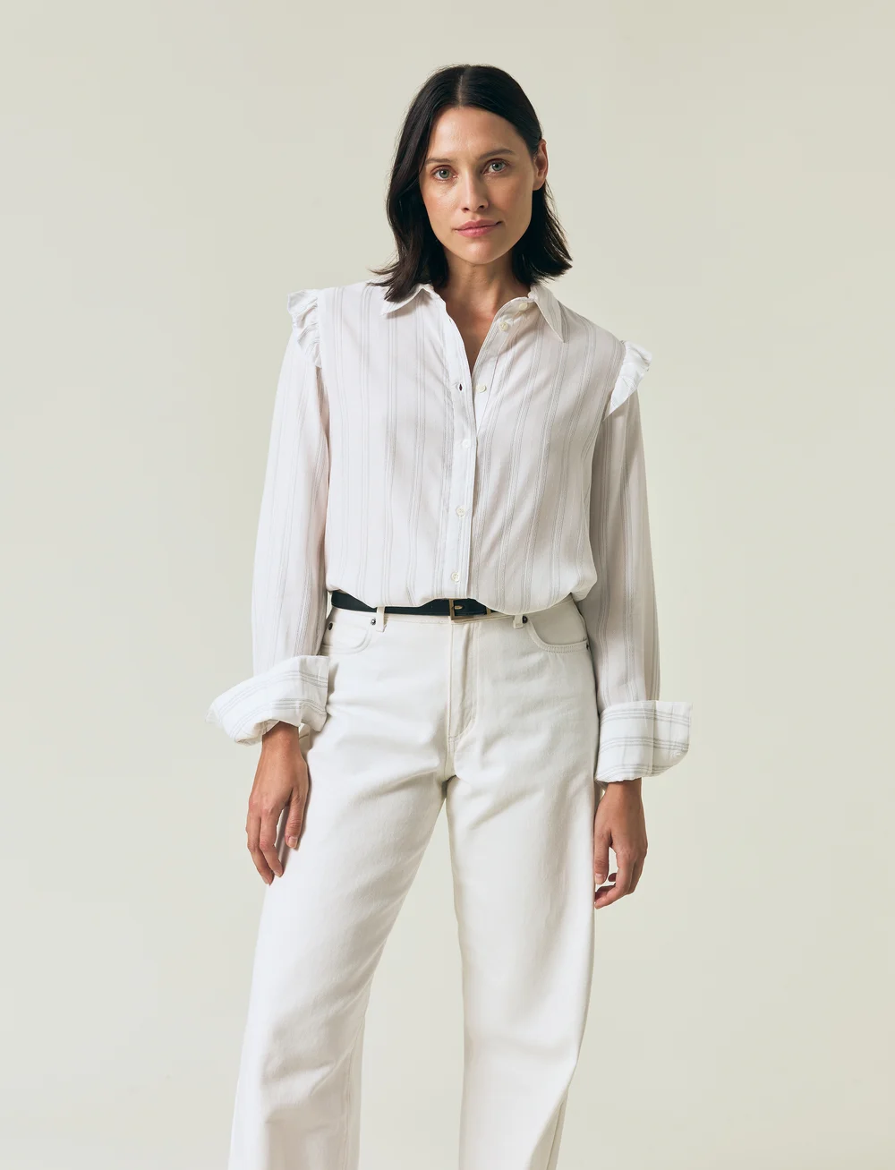 Lexington Clothing - Jacquard Weave Ruffle Blouse - blūzes ar garām piedurknēm - white - 5