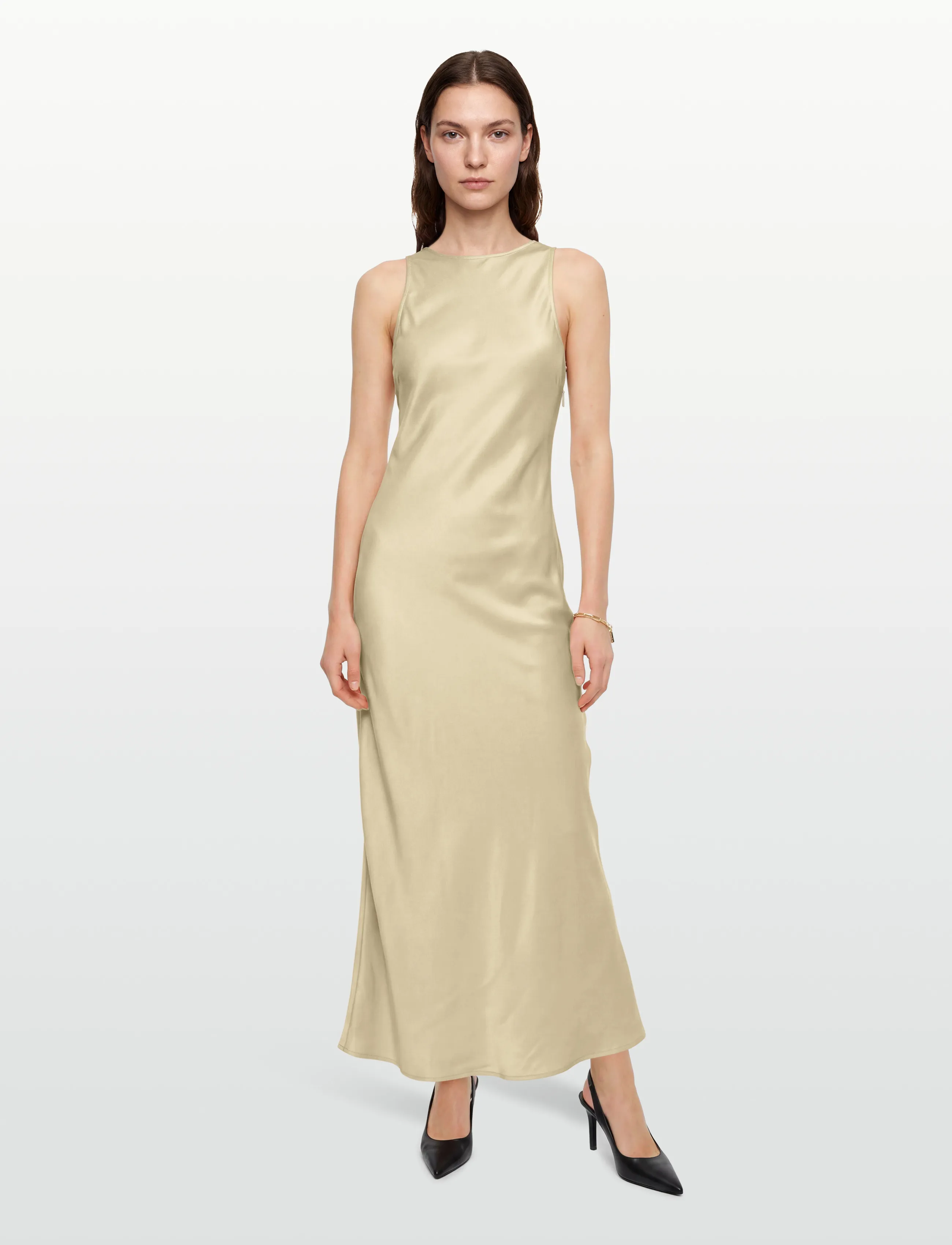 Lexington Clothing Sleeveless Fitted Satin Dress - Schlupfkleider - LIGHT BEIGE / beige
