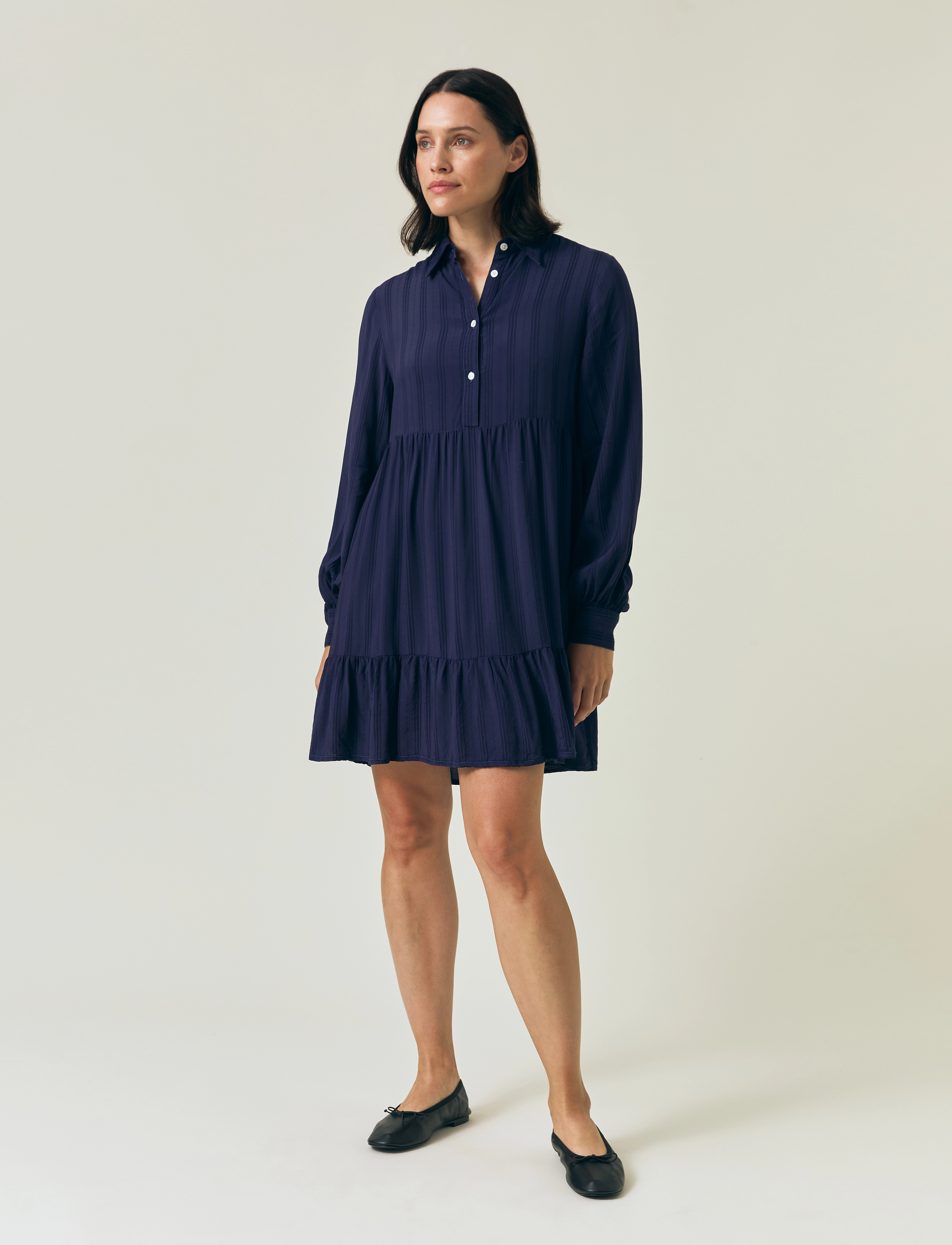 Lexington Clothing A-Line Jaquard Shirt Dress, XL, Dresses, Marineblau - Short Frauen