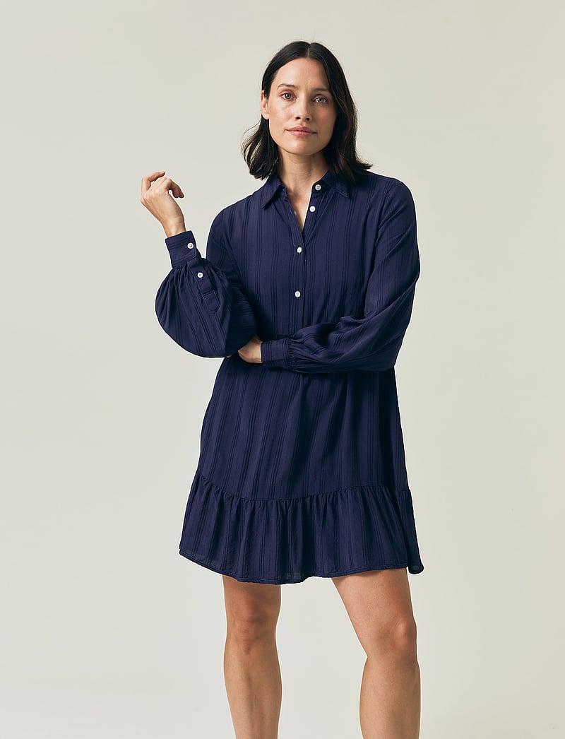 Lexington Clothing - A-line Jaquard Shirt Dress - skjortekjoler - dark blue - 5