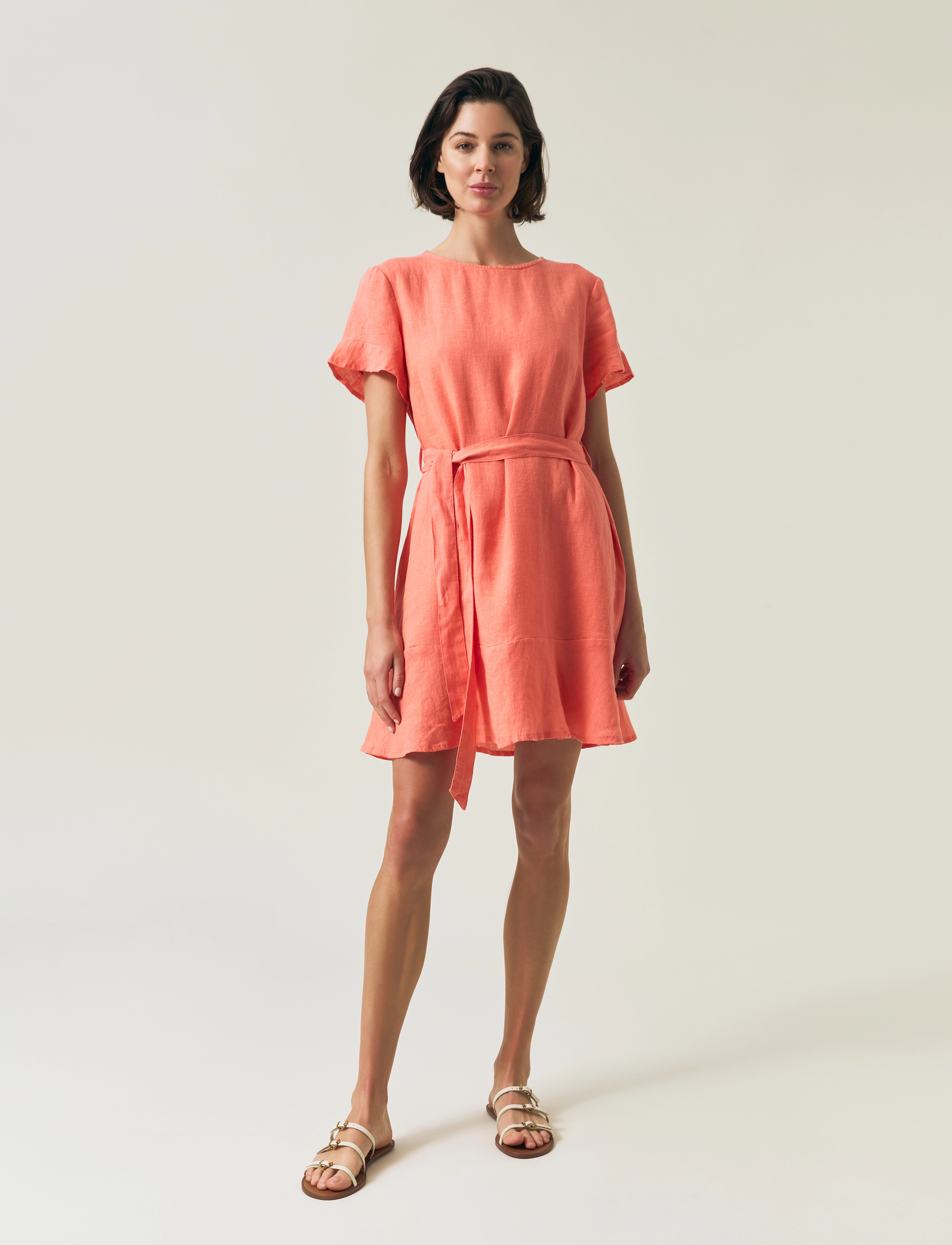Lexington Clothing Belted Linen Dress - Korta klänningar - WHITE / white