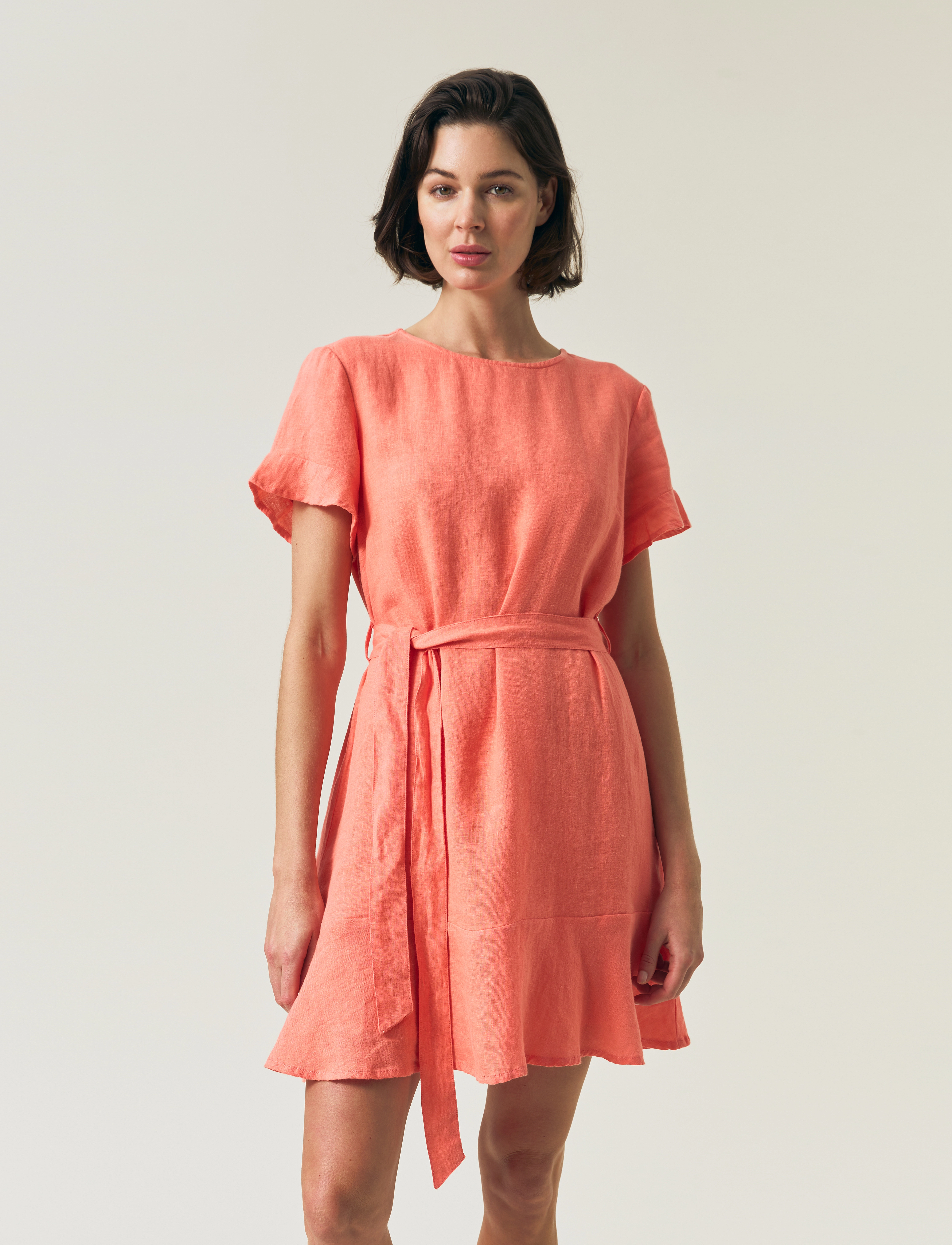 Lexington Clothing - Belted Linen Dress - kurze kleider - white - 4