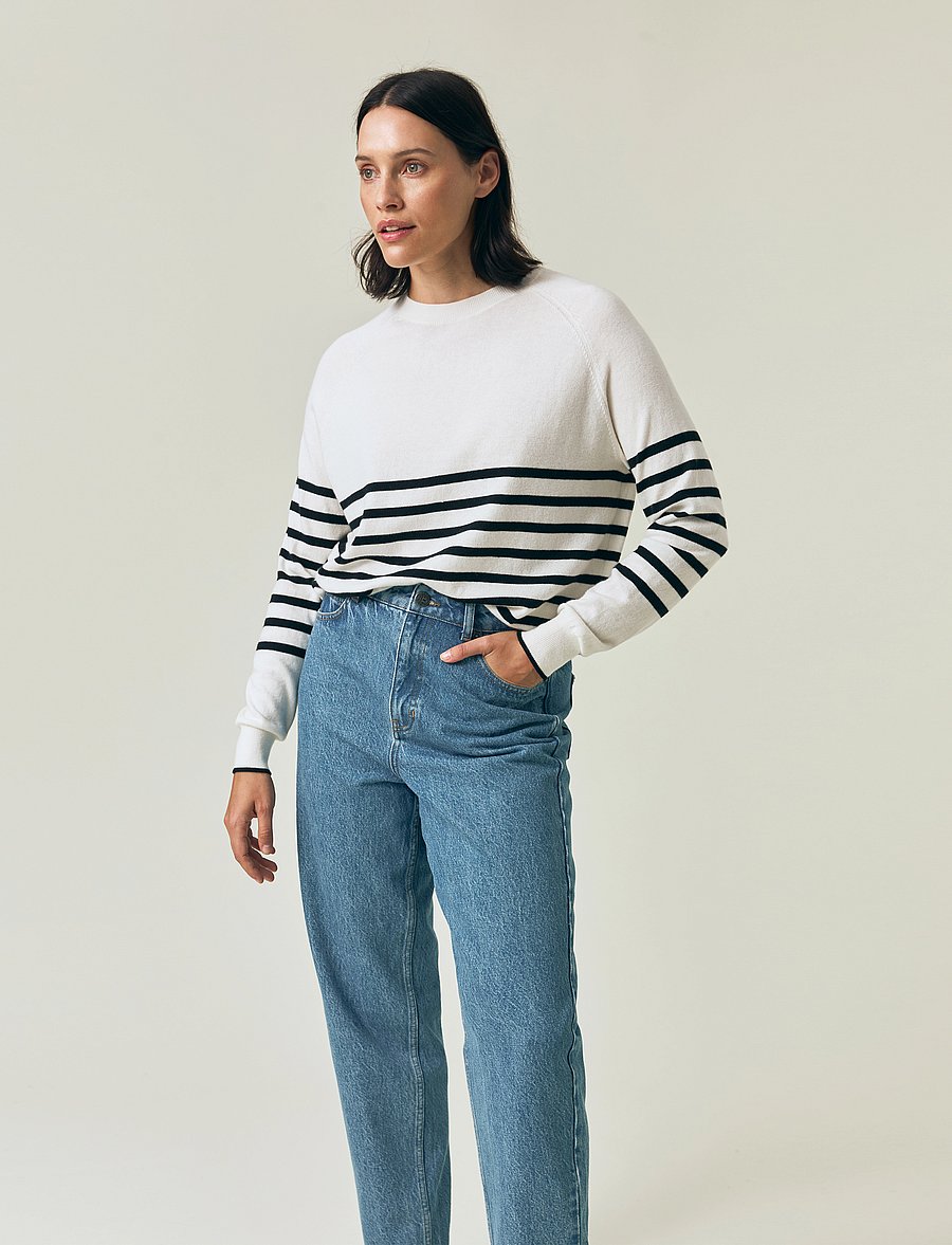Lexington Clothing - Cashmere Blend Raglan Sweater - pullover - white/black stripe - 5