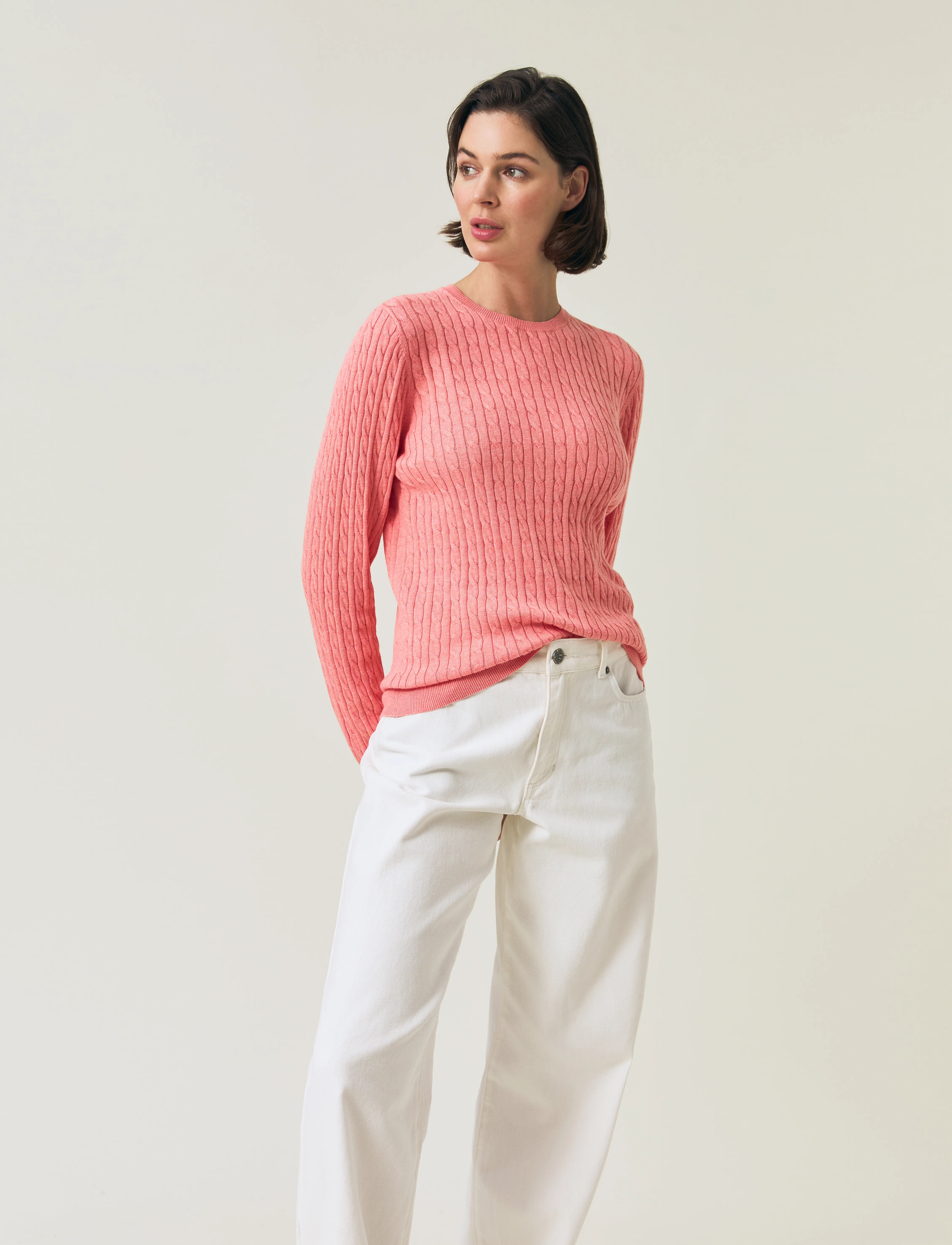 Lexington Clothing - Organic Cotton Cable Knitted Sweater - coral melange - 3