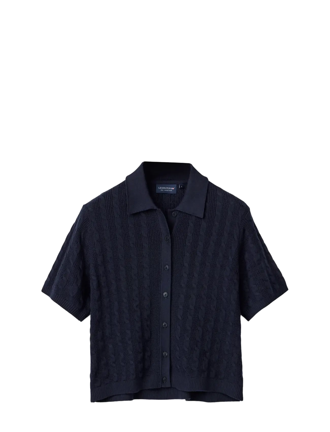 Lexington Clothing Short Sleeve Cable Knitted Polo Cardigan - Lexington Clothing - DARK BLUE / navy