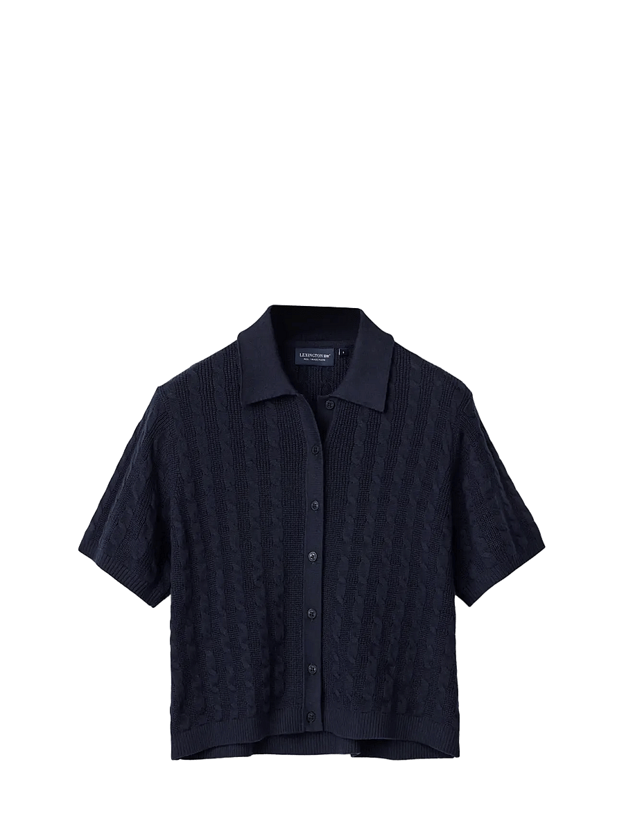 Lexington Clothing - Short Sleeve Cable Knitted Polo Cardigan - dark blue - 1