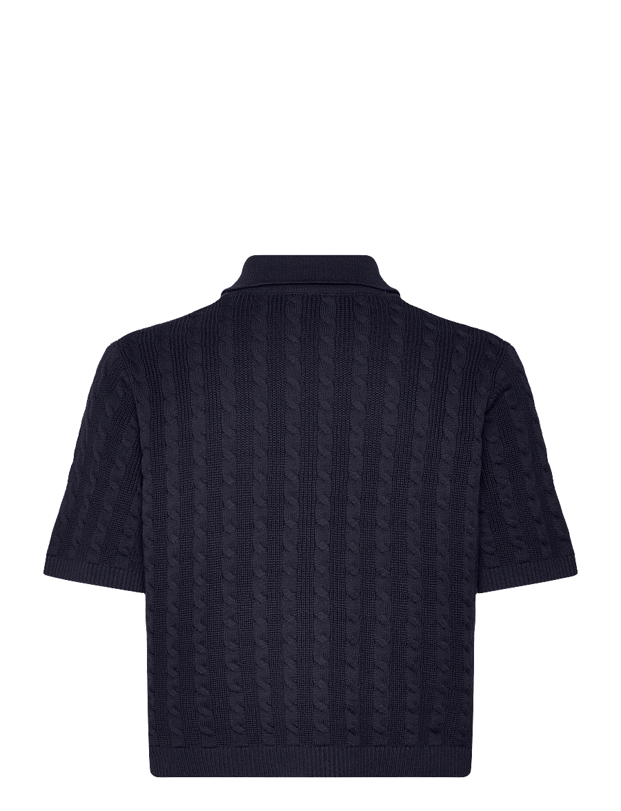 Lexington Clothing - Short Sleeve Cable Knitted Polo Cardigan - dark blue - 2