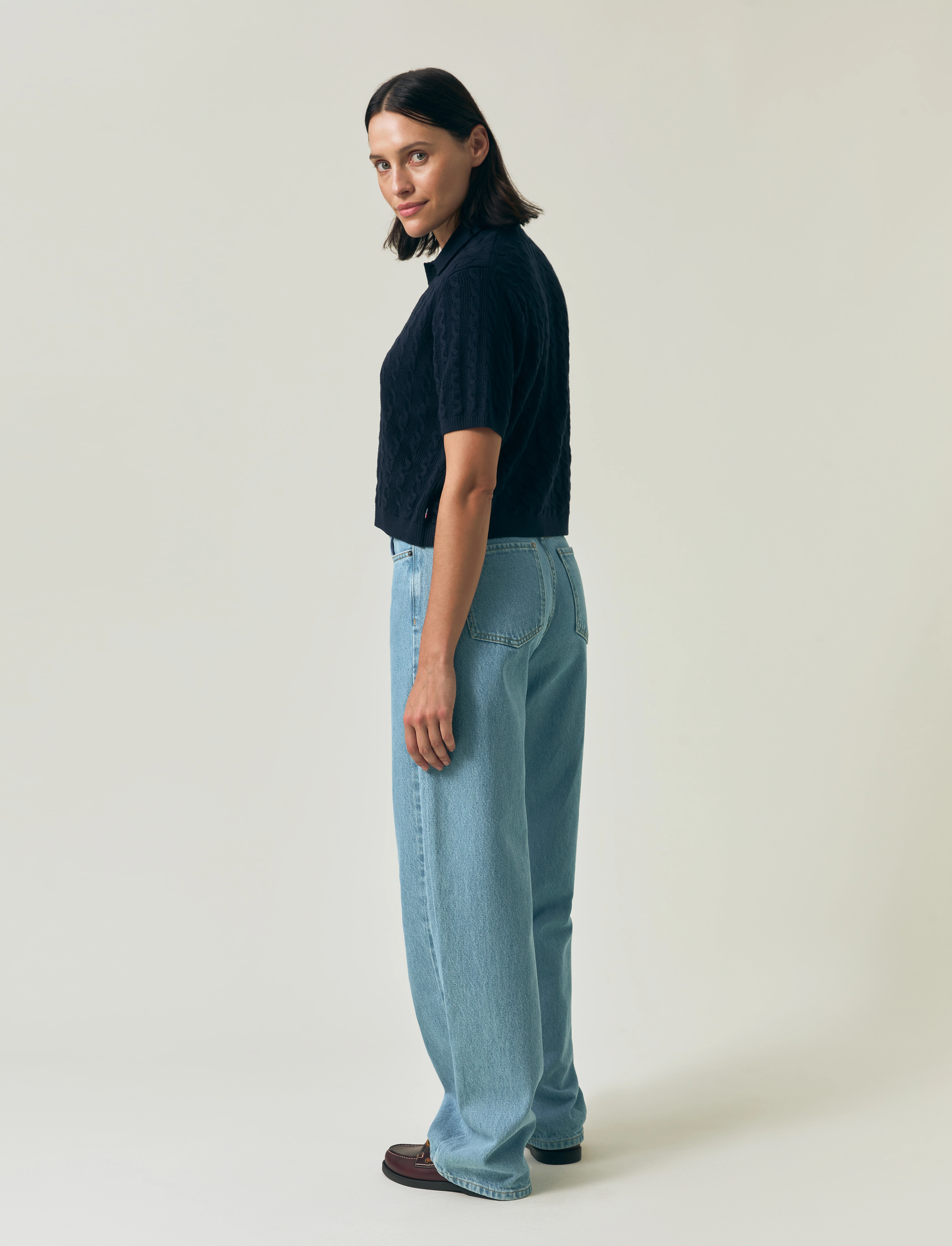Lexington Clothing - Short Sleeve Cable Knitted Polo Cardigan - dark blue - 3