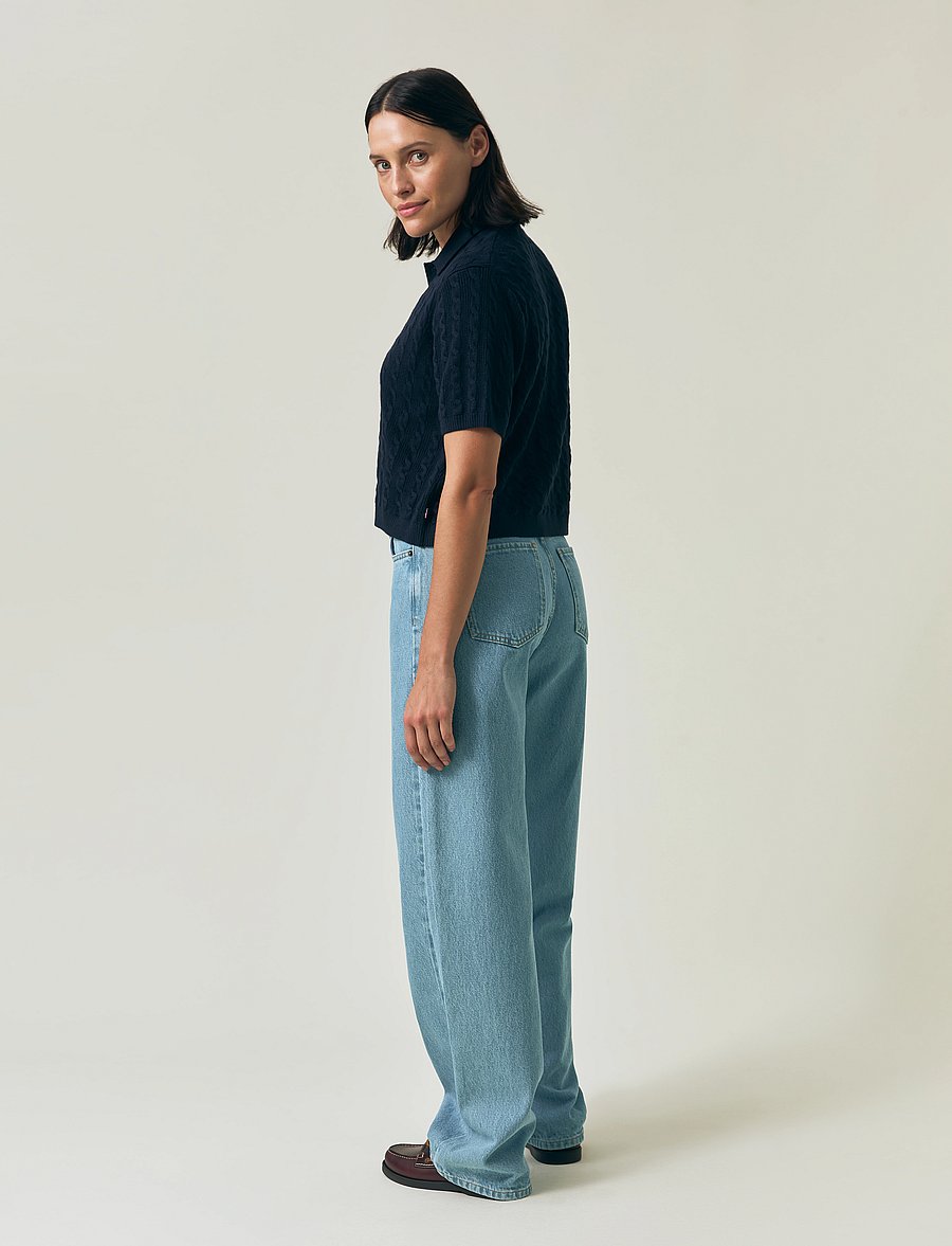 Lexington Clothing - Short Sleeve Cable Knitted Polo Cardigan - dark blue - 3