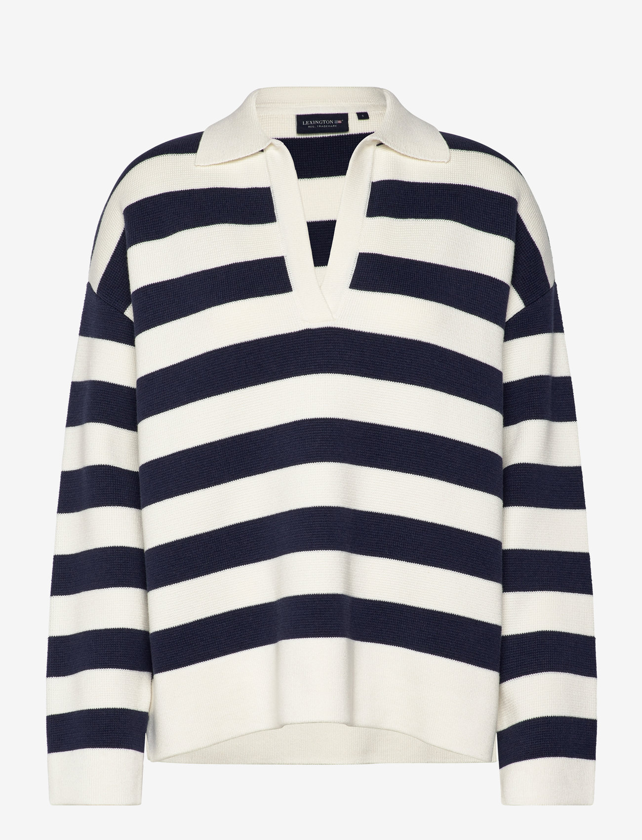 Lexington Clothing - Full Milano Knitted Polo Sweater - sviitrid - dk blue/white stripe - 1