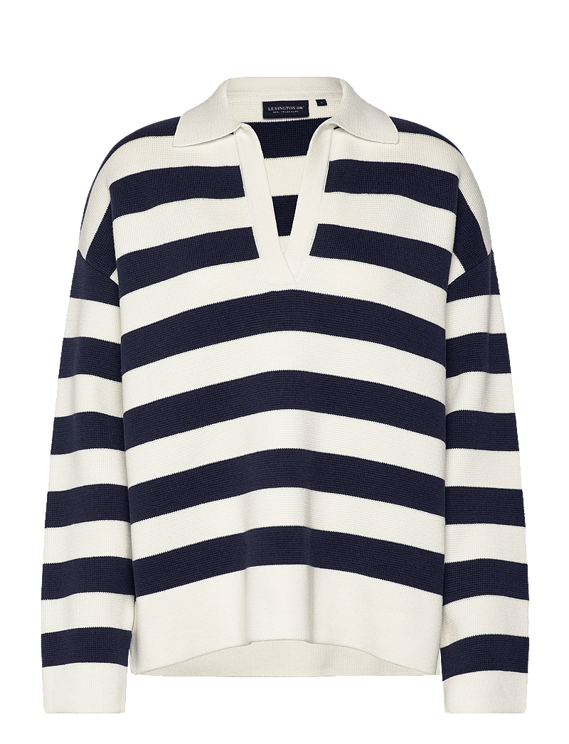 Lexington Clothing - Full Milano Knitted Polo Sweater - sviitrid - dk blue/white stripe - 1