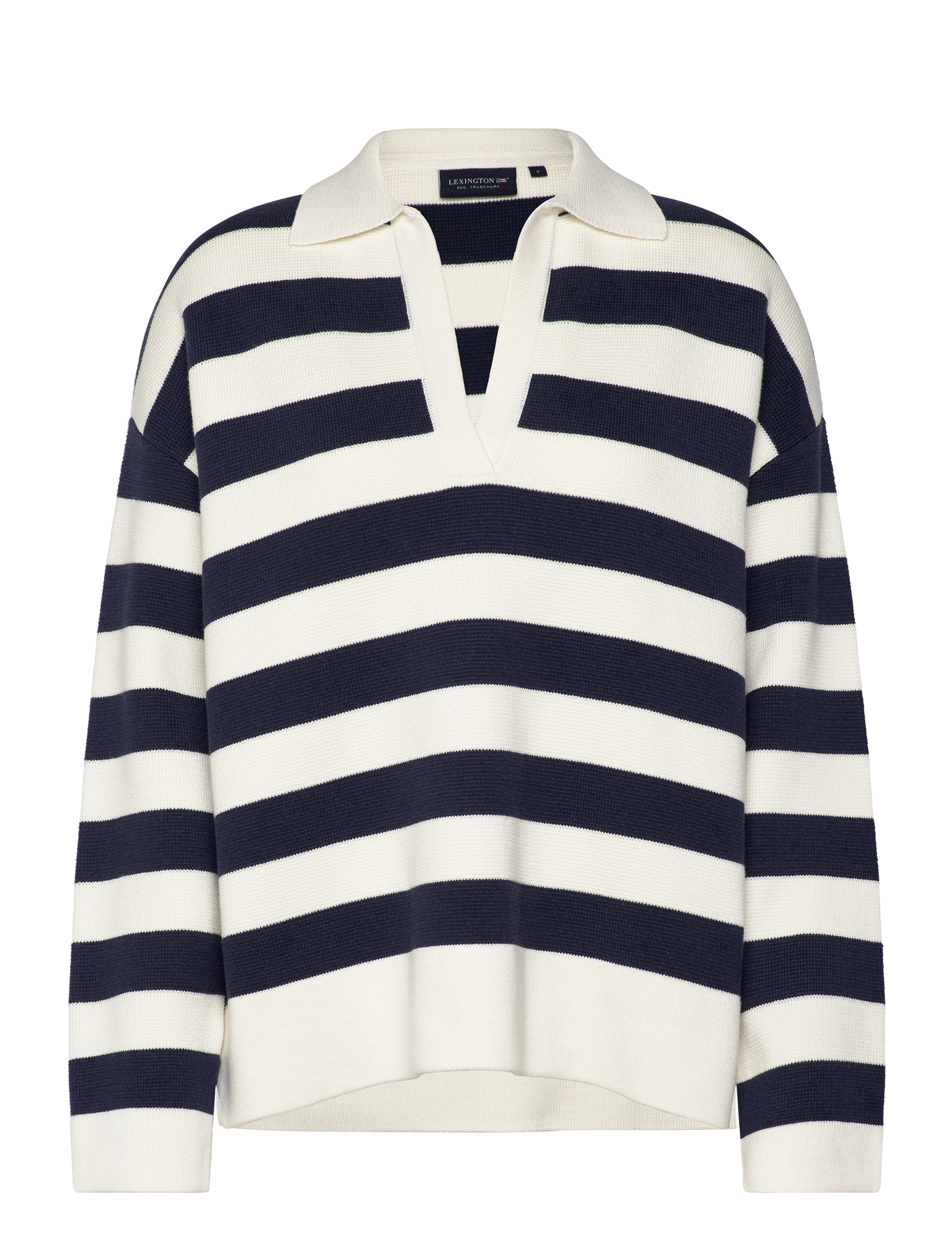 Lexington Clothing Full Milano Knitted Polo Sweater - Lexington Clothing - DK BLUE/WHITE STRIPE / navy