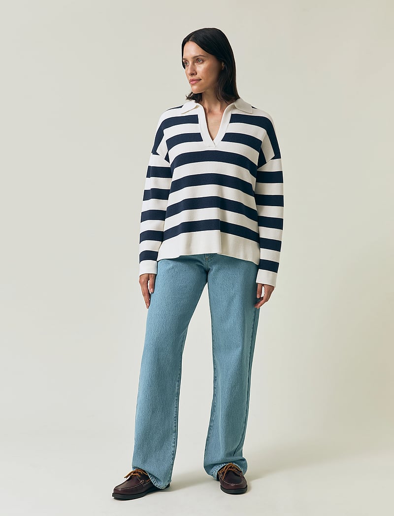 Lexington Clothing - Full Milano Knitted Polo Sweater - sviitrid - dk blue/white stripe - 0