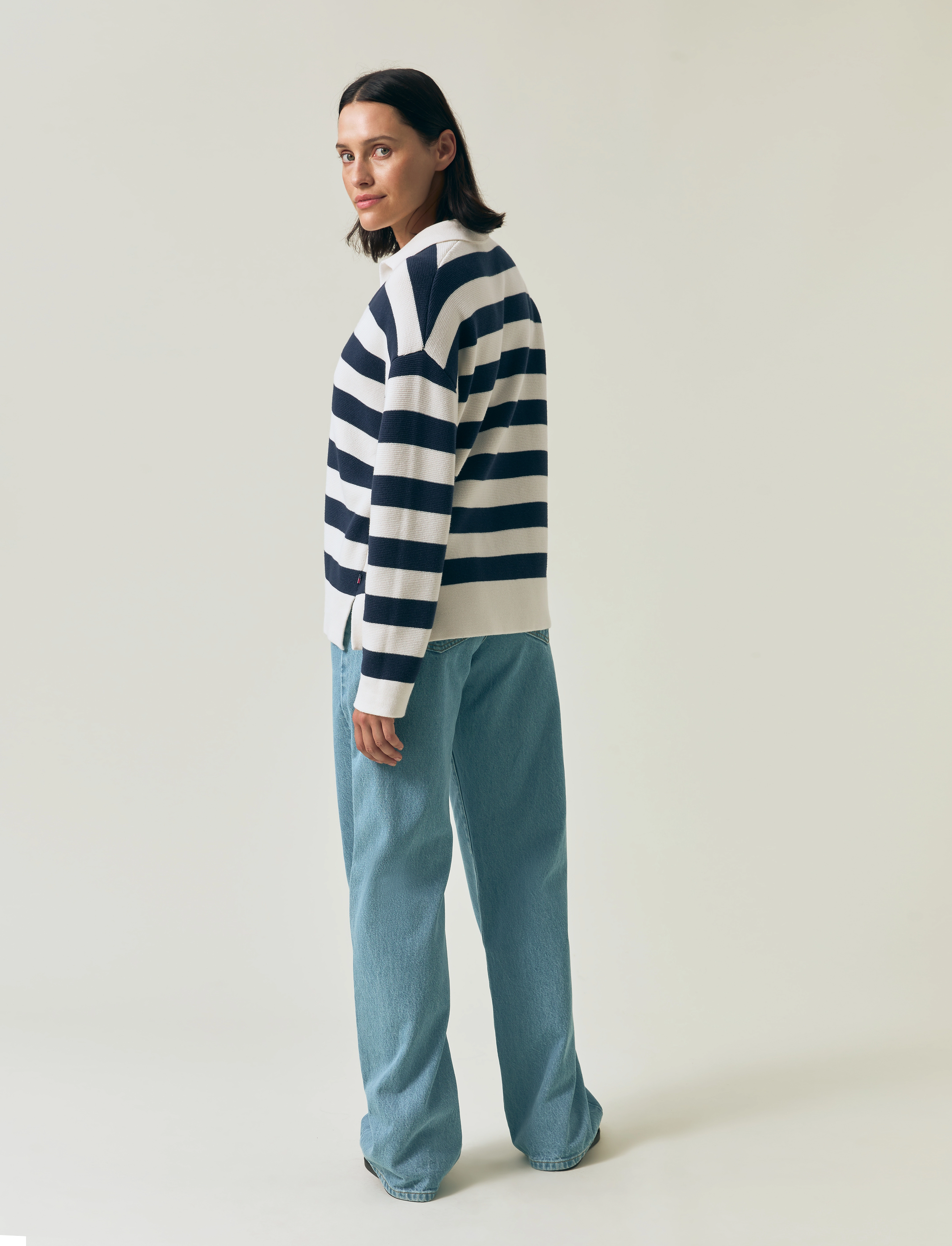 Lexington Clothing - Full Milano Knitted Polo Sweater - pullover - dk blue/white stripe - 3