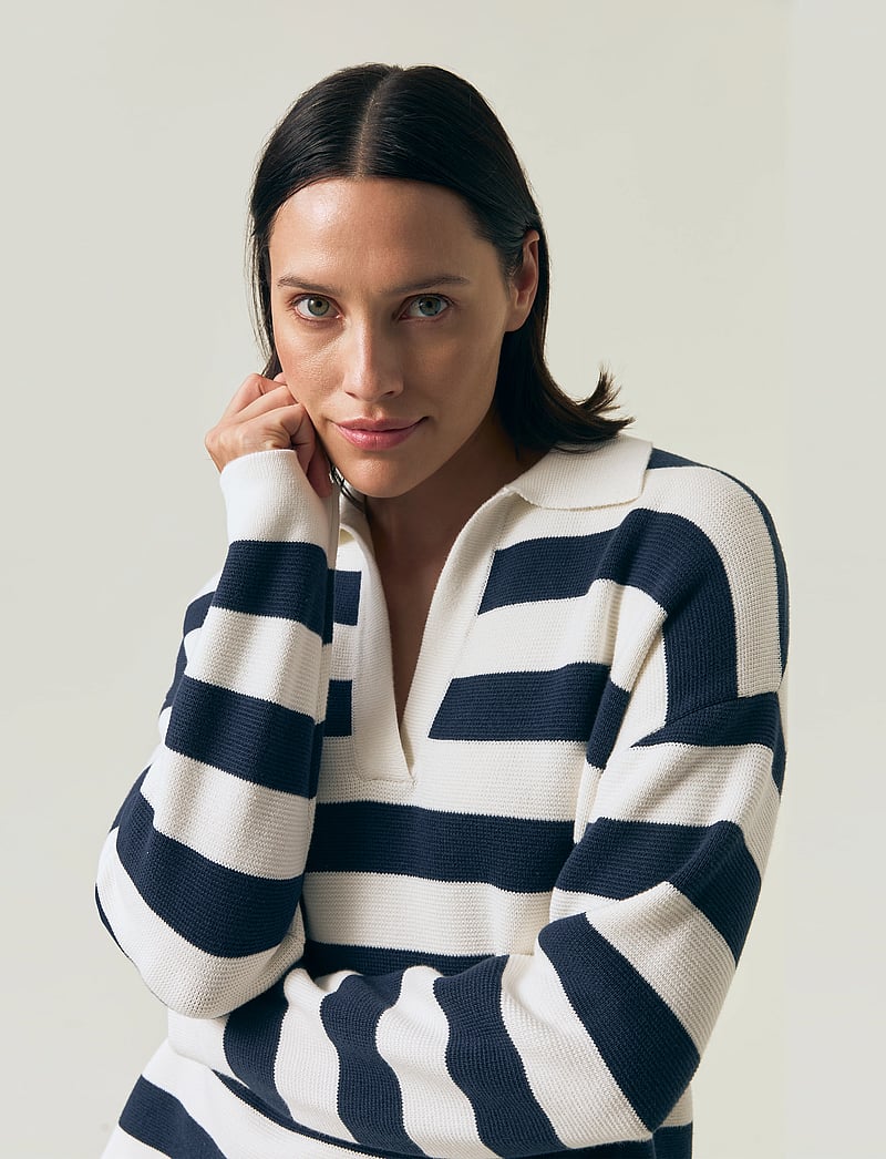 Lexington Clothing - Full Milano Knitted Polo Sweater - sviitrid - dk blue/white stripe - 4