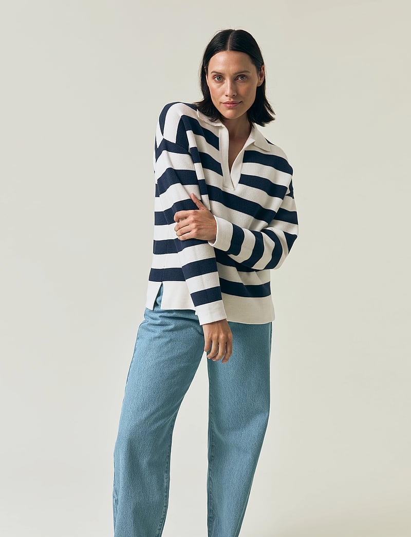 Lexington Clothing - Full Milano Knitted Polo Sweater - sviitrid - dk blue/white stripe - 5