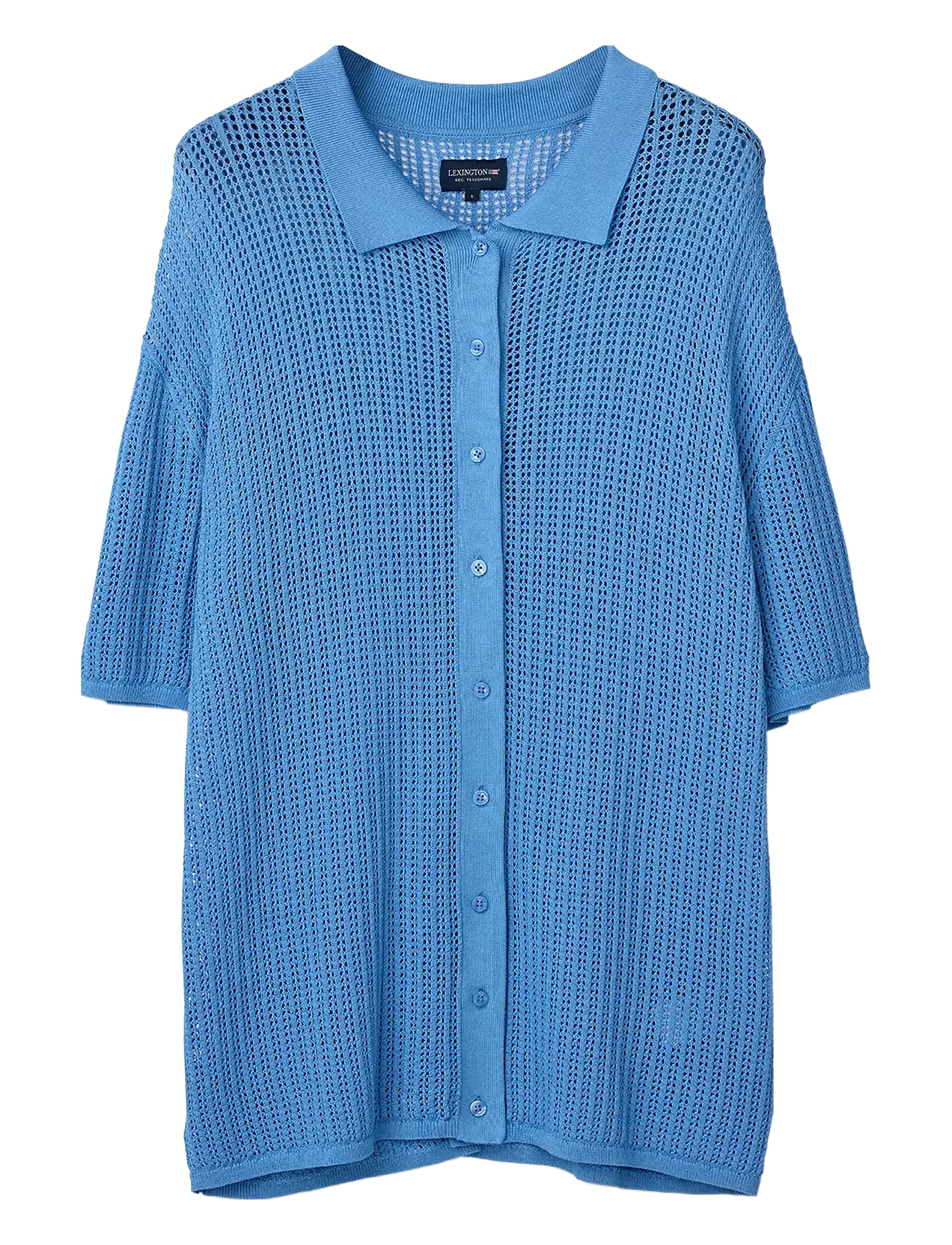 Lexington Clothing Oversized Pointelle Knitted Short Sleeve Shirt - Strik - LIGHT BLUE / blue