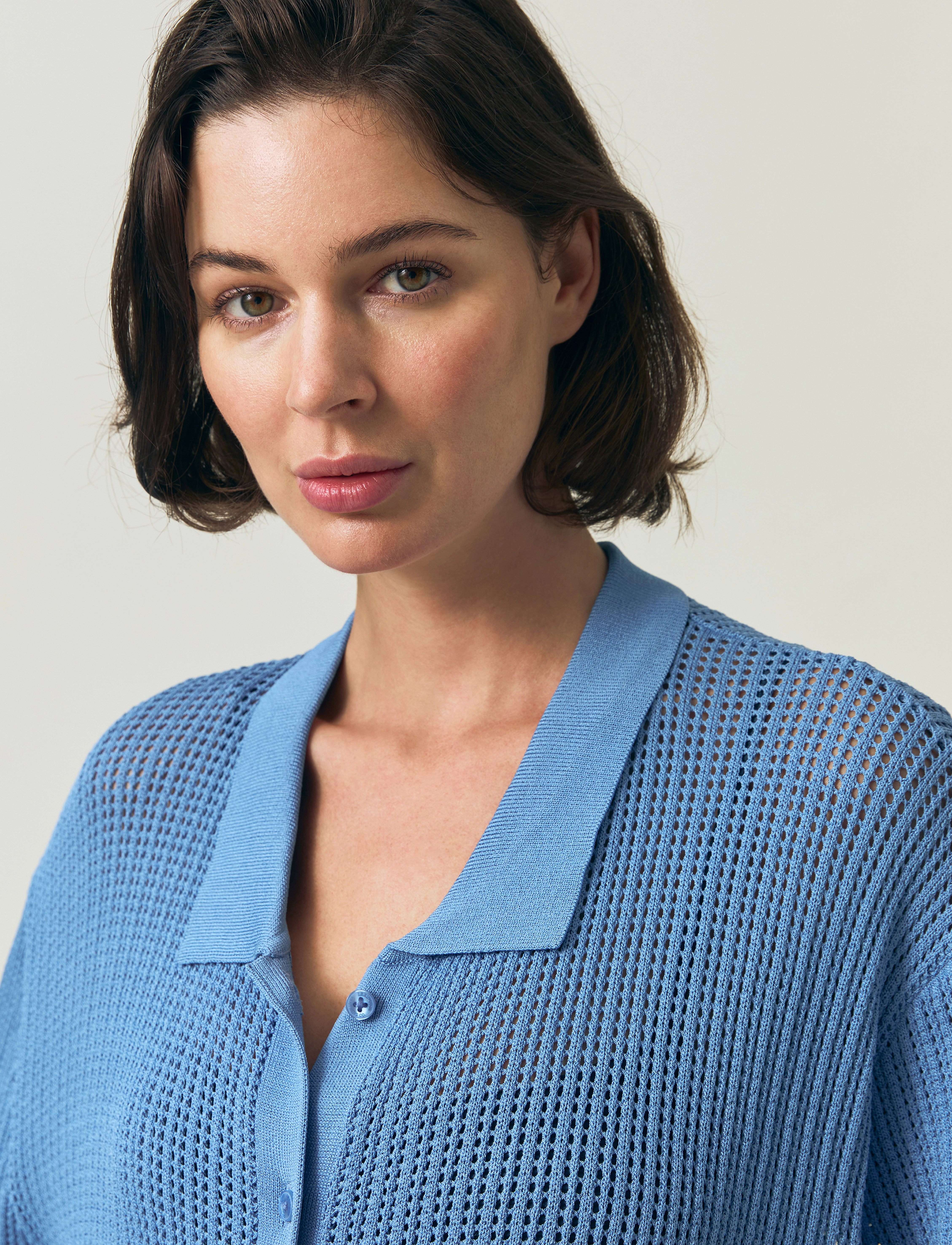 Lexington Clothing - Oversized Pointelle Knitted Short Sleeve Shirt - trøjer - light blue - 3