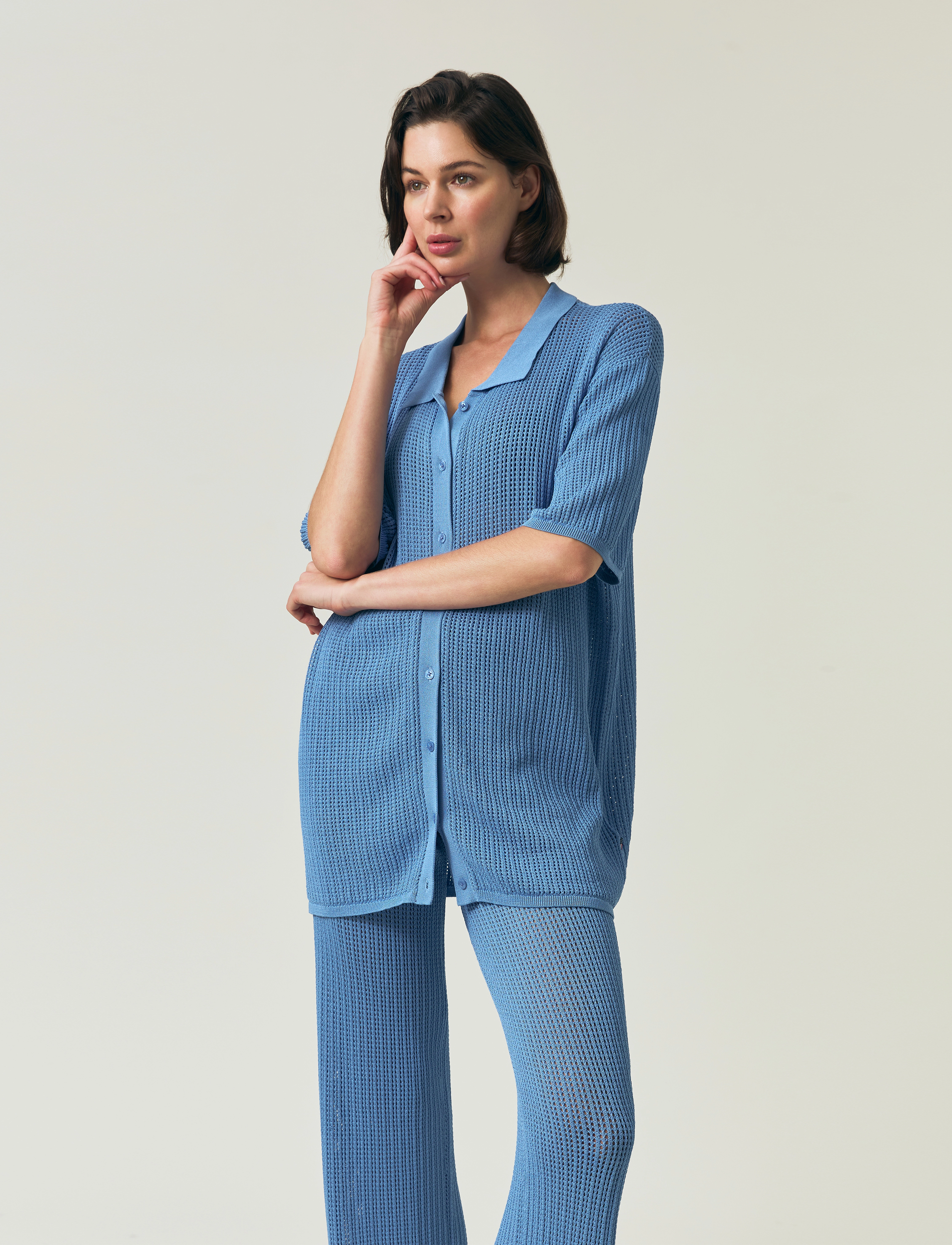 Lexington Clothing - Oversized Pointelle Knitted Short Sleeve Shirt - trøjer - light blue - 4