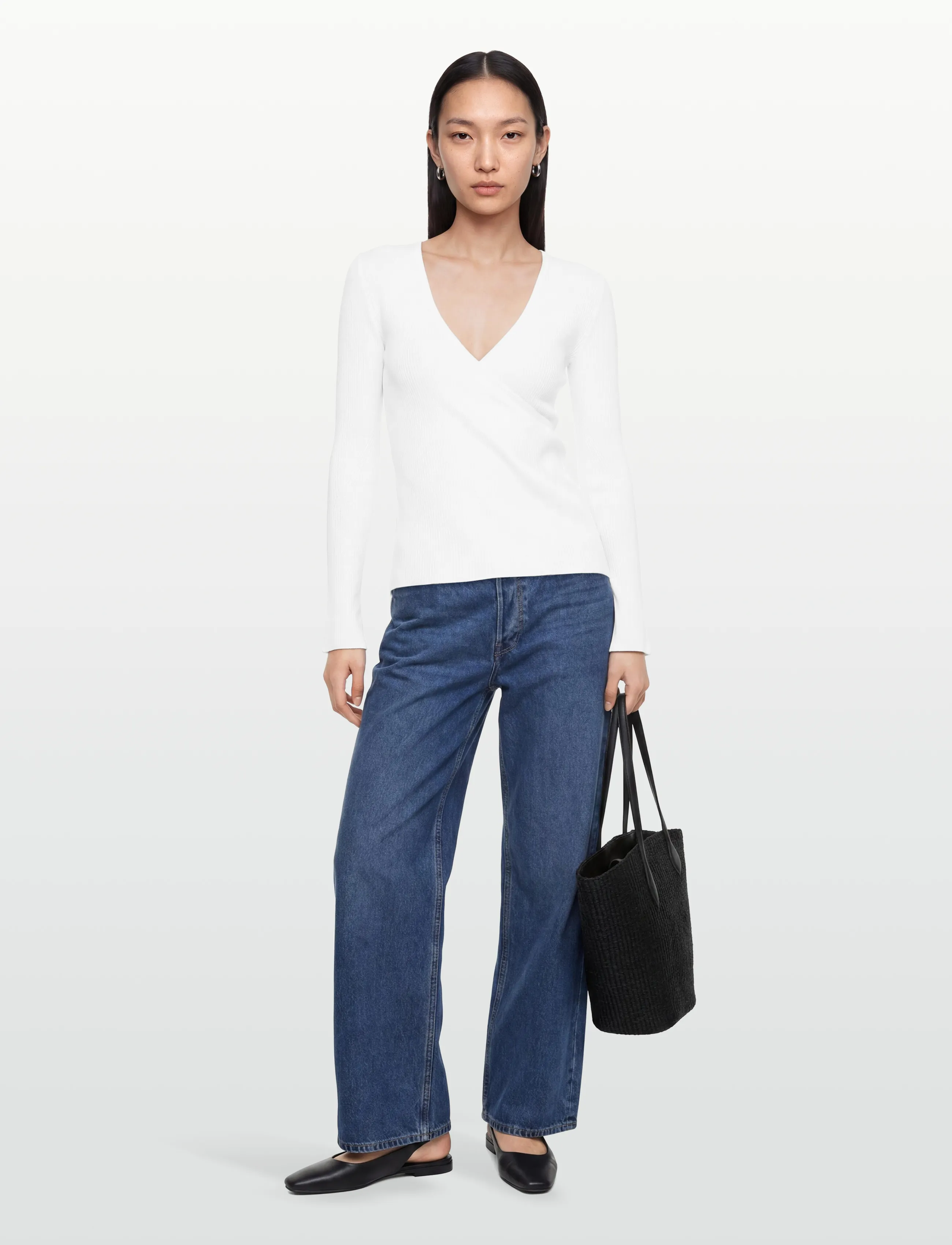 Lexington Clothing - Rib Knitted Lyocell Blend Wrap Sweater - trøjer - offwhite - 0
