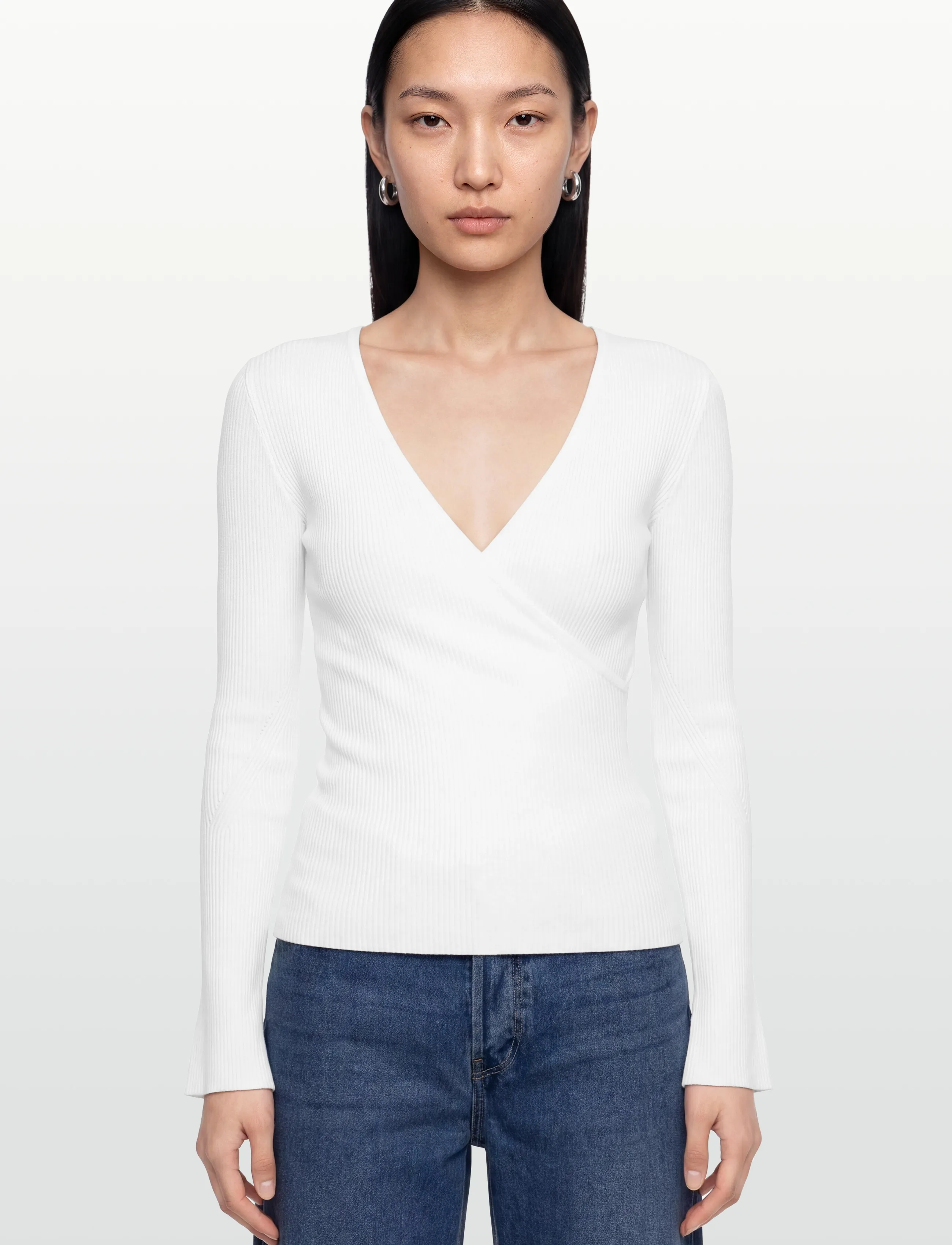 Lexington Clothing - Rib Knitted Lyocell Blend Wrap Sweater - trøjer - offwhite - 3