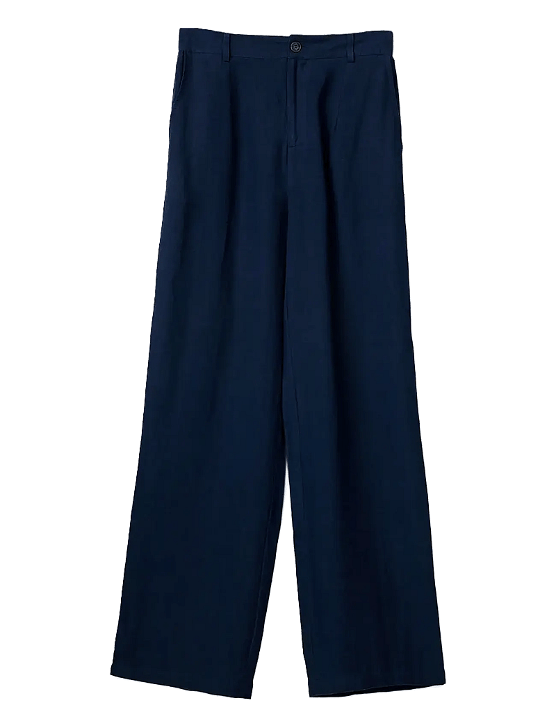 Lexington Clothing - High Waist Wide-Leg Linen Pants - hørbukser - dark blue - 1