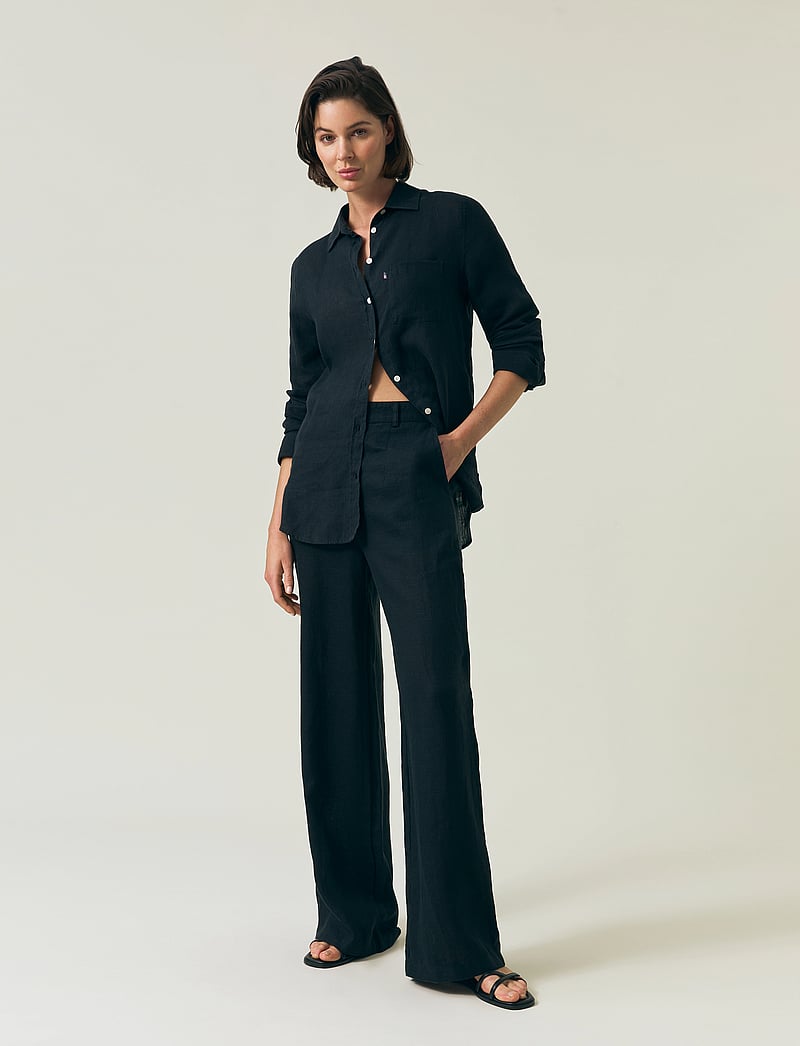 Lexington Clothing - High Waist Wide-Leg Linen Pants - hørbukser - dark blue - 0