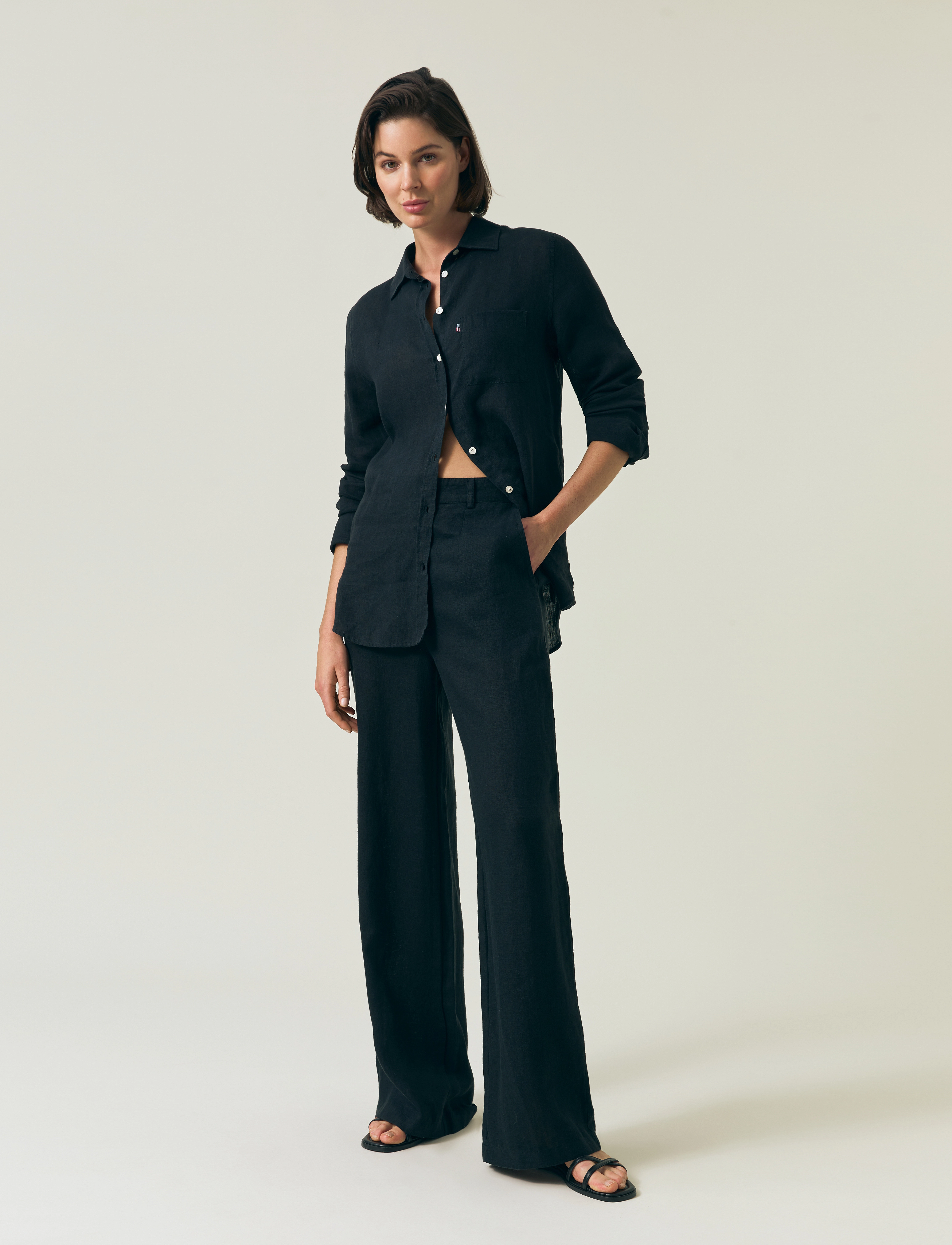 Lexington Clothing High Waist Wide-Leg Linen Pants - Hørbukser - DARK BLUE / navy