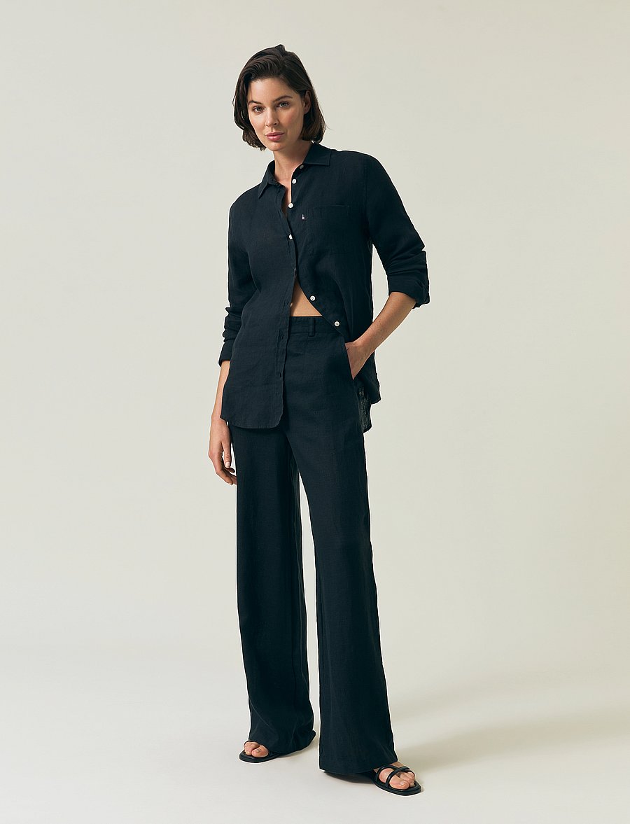 Lexington Clothing - High Waist Wide-Leg Linen Pants - dark blue - 0