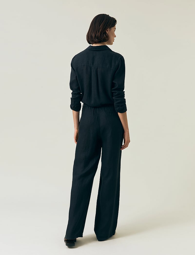 Lexington Clothing - High Waist Wide-Leg Linen Pants - hørbukser - dark blue - 2