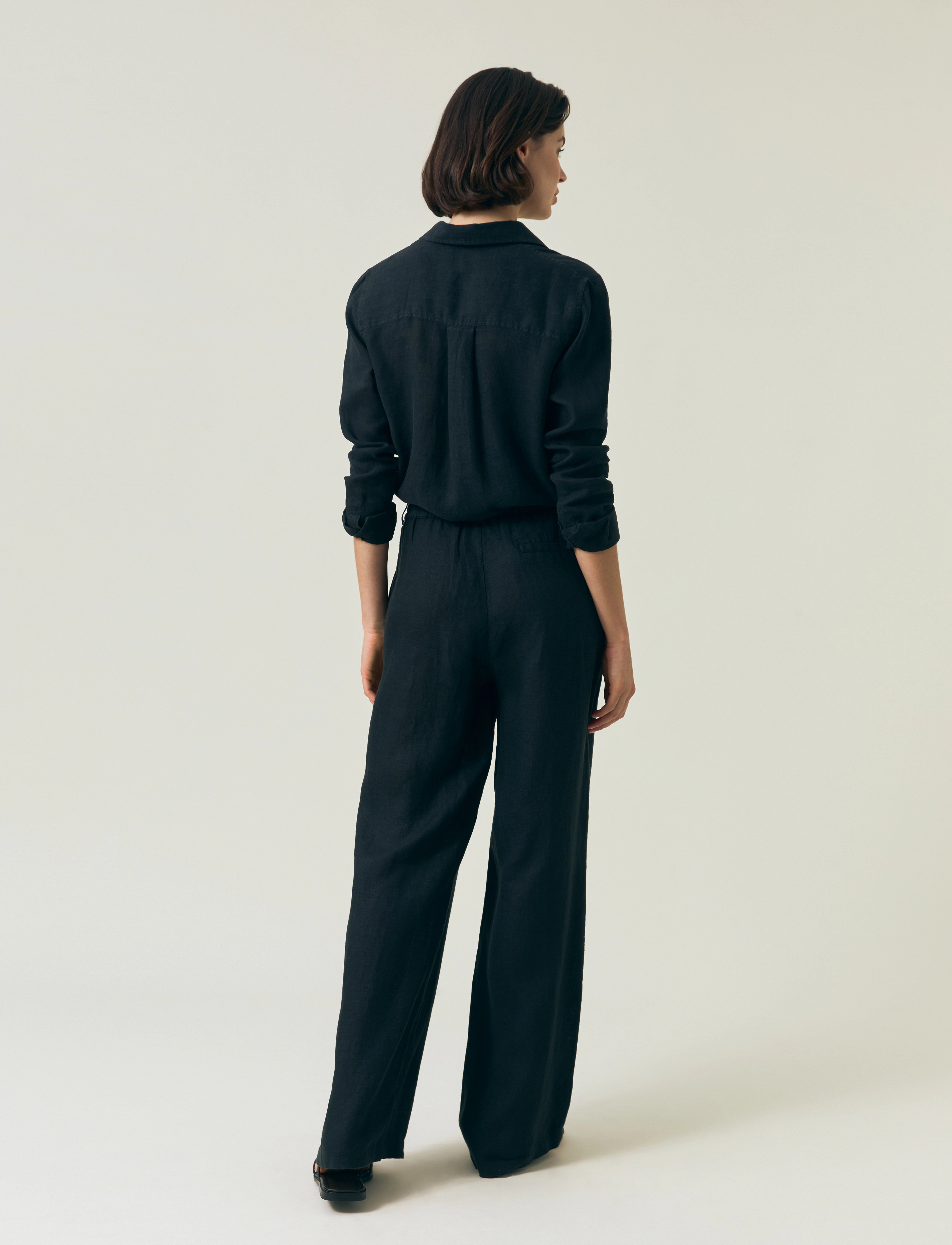 Lexington Clothing - High Waist Wide-Leg Linen Pants - dark blue - 2