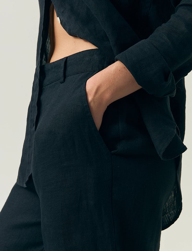 Lexington Clothing - High Waist Wide-Leg Linen Pants - hørbukser - dark blue - 3