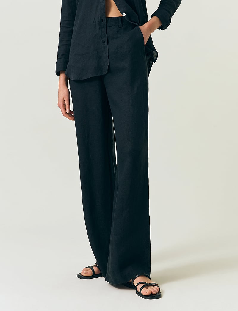 Lexington Clothing - High Waist Wide-Leg Linen Pants - hørbukser - dark blue - 4